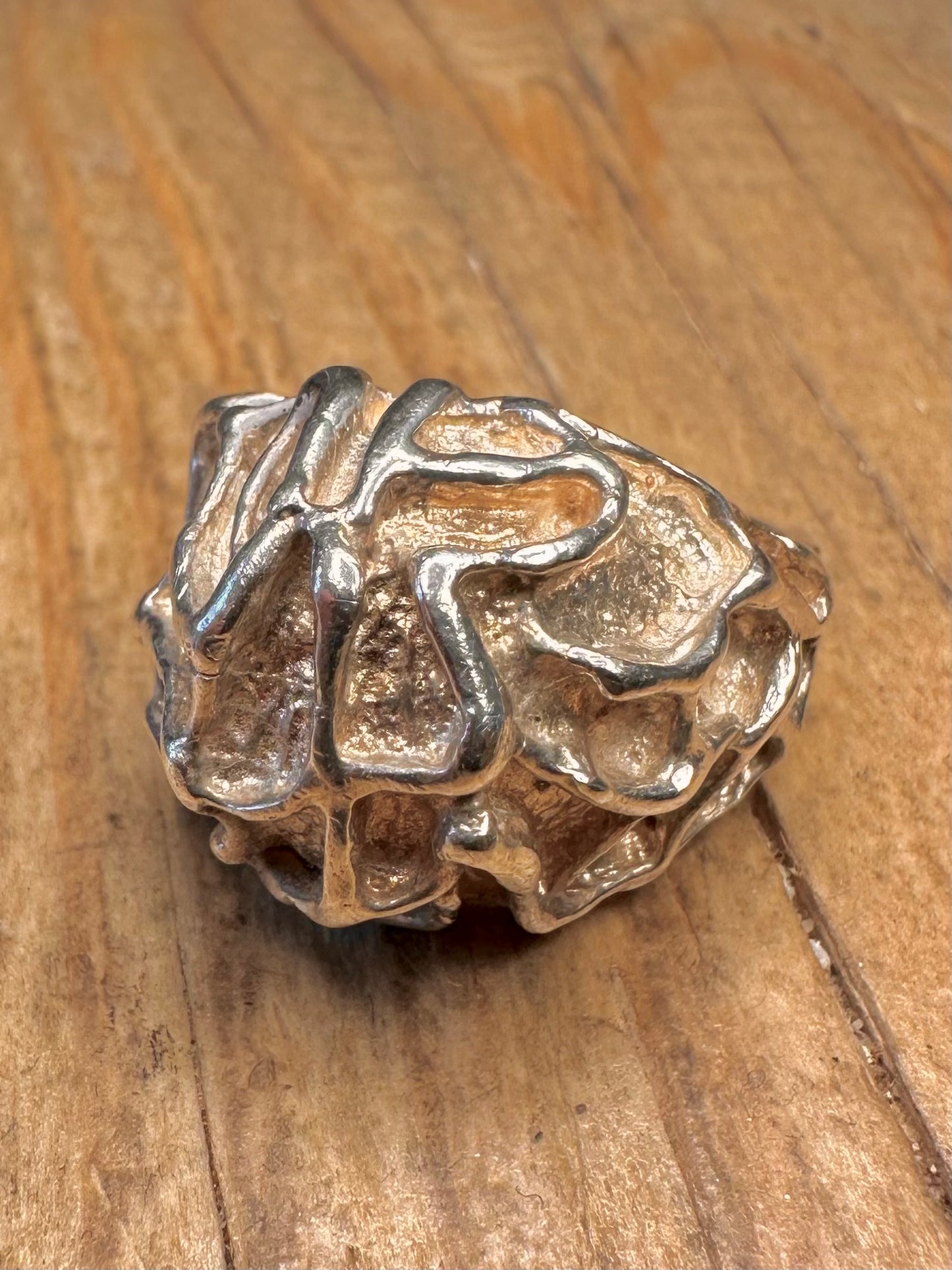 Modernist 1975 Textured Dome 925 Sterling Silver Size P Ring