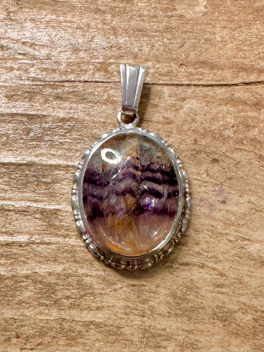 Vintage Blue John Oval JRT Maker 925 Silver Pendant