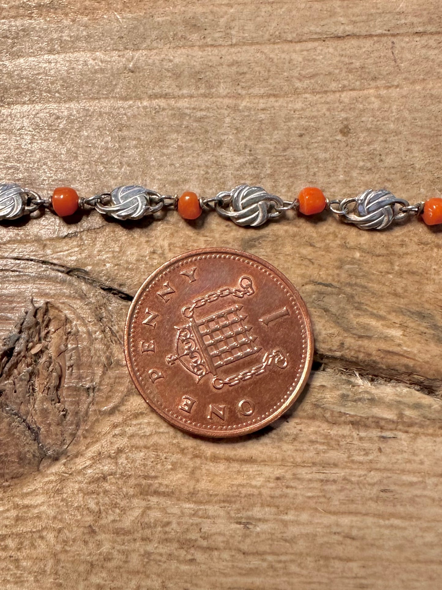 Vintage Delicate Coral 835 Silver 6 inch Bracelet