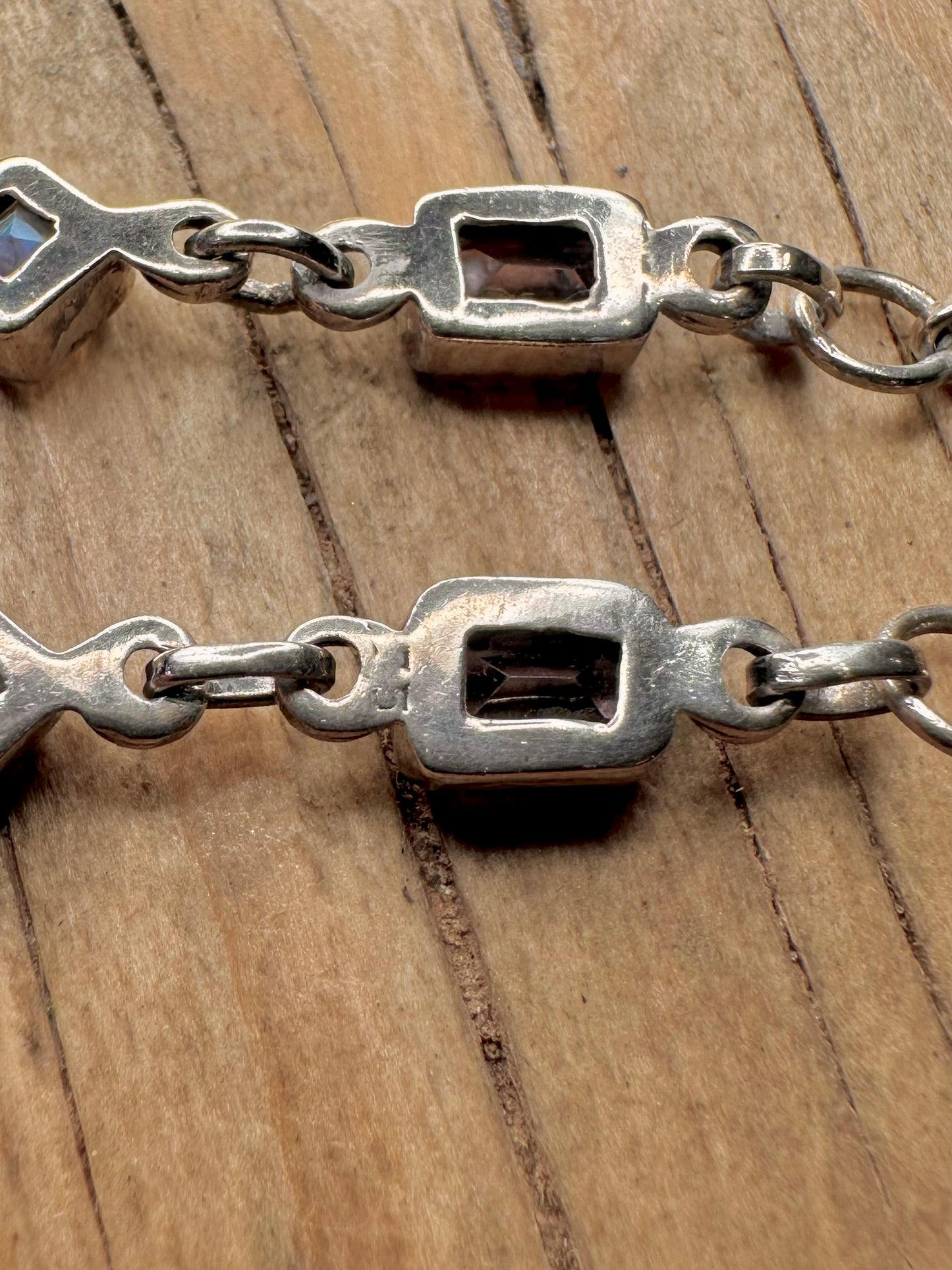 Vintage Moonstone and Amethyst Chain 925 Sterling Silver 6.5 to 8.4 inch Bracelet