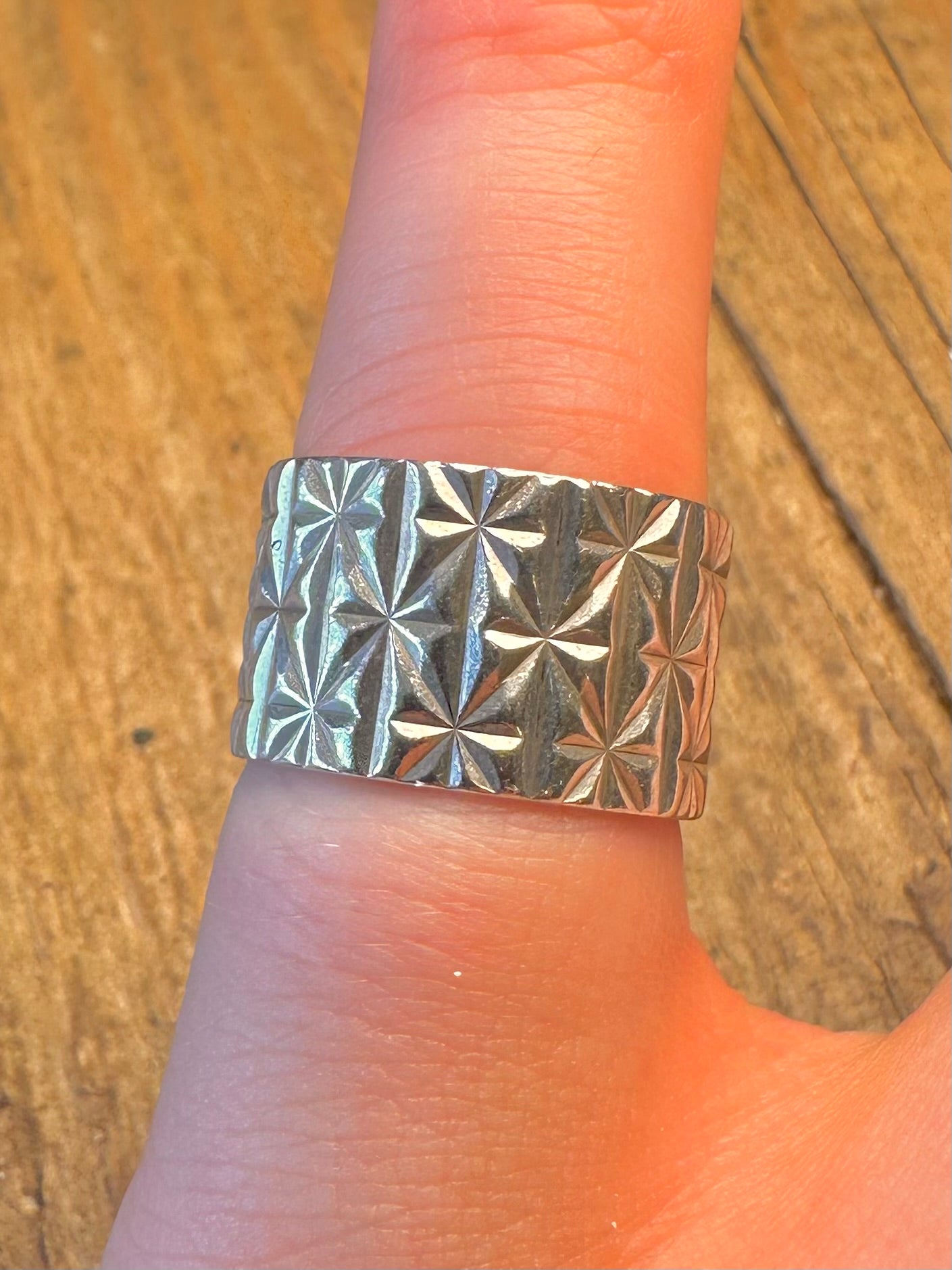 Wide 1972 Geometric Starburst Band 925 Sterling Silver Size L Ring
