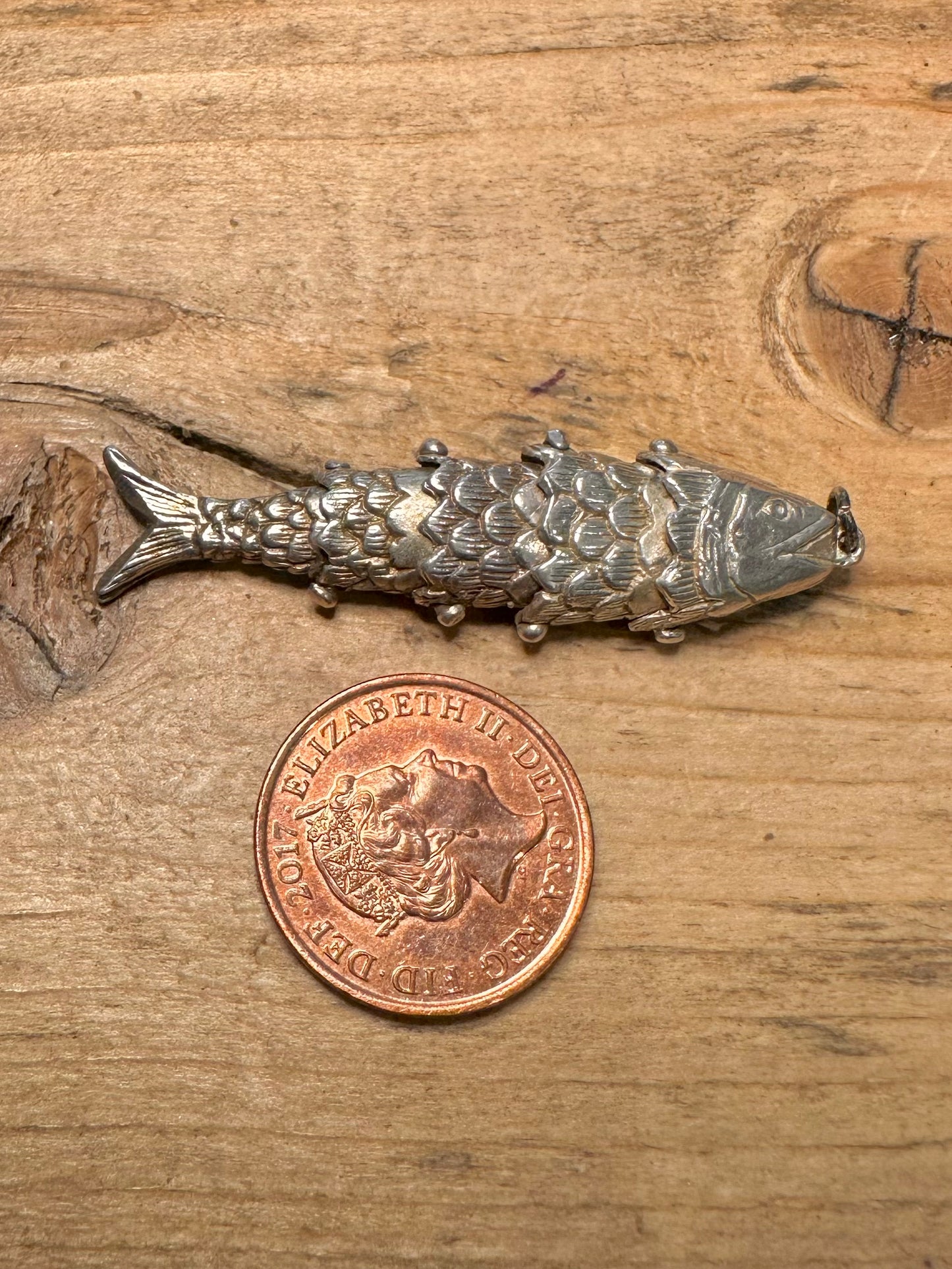 Vintage Articulated Fish 925 Silver Pendant