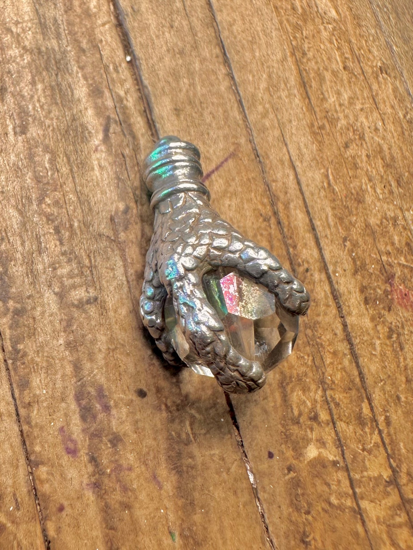 Talon Claw with Crystal Textured 925 Sterling Silver Charm Pendant