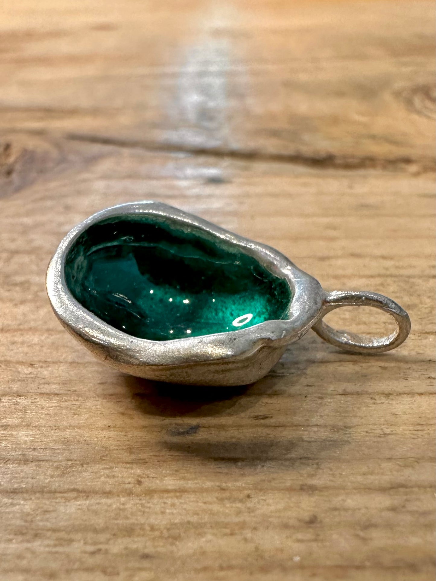Abstract Handmade Bubble Green Enamel 925 Silver Pendant
