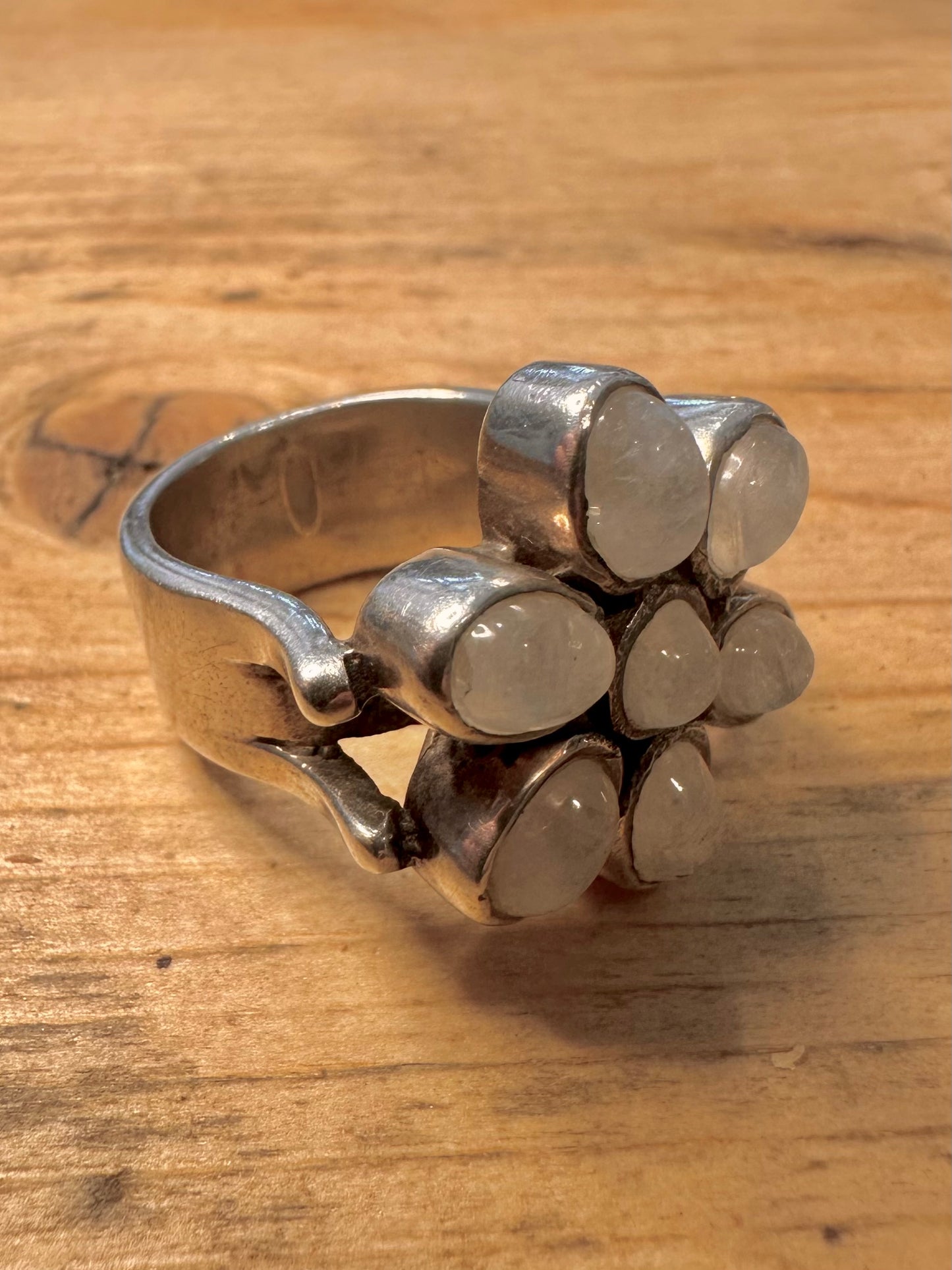 Modernist Moonstone Flower 925 Silver Size P1/2 Ring