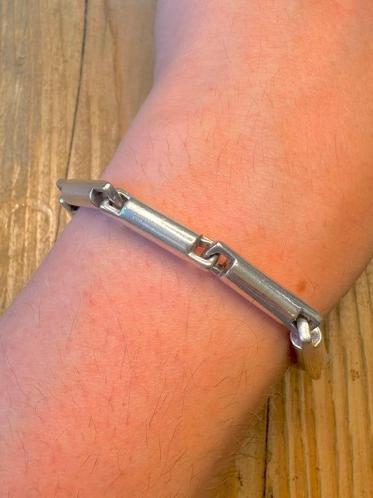 Cylinder Bar Link Solid 925 Sterling Silver 7.5 inch Bracelet