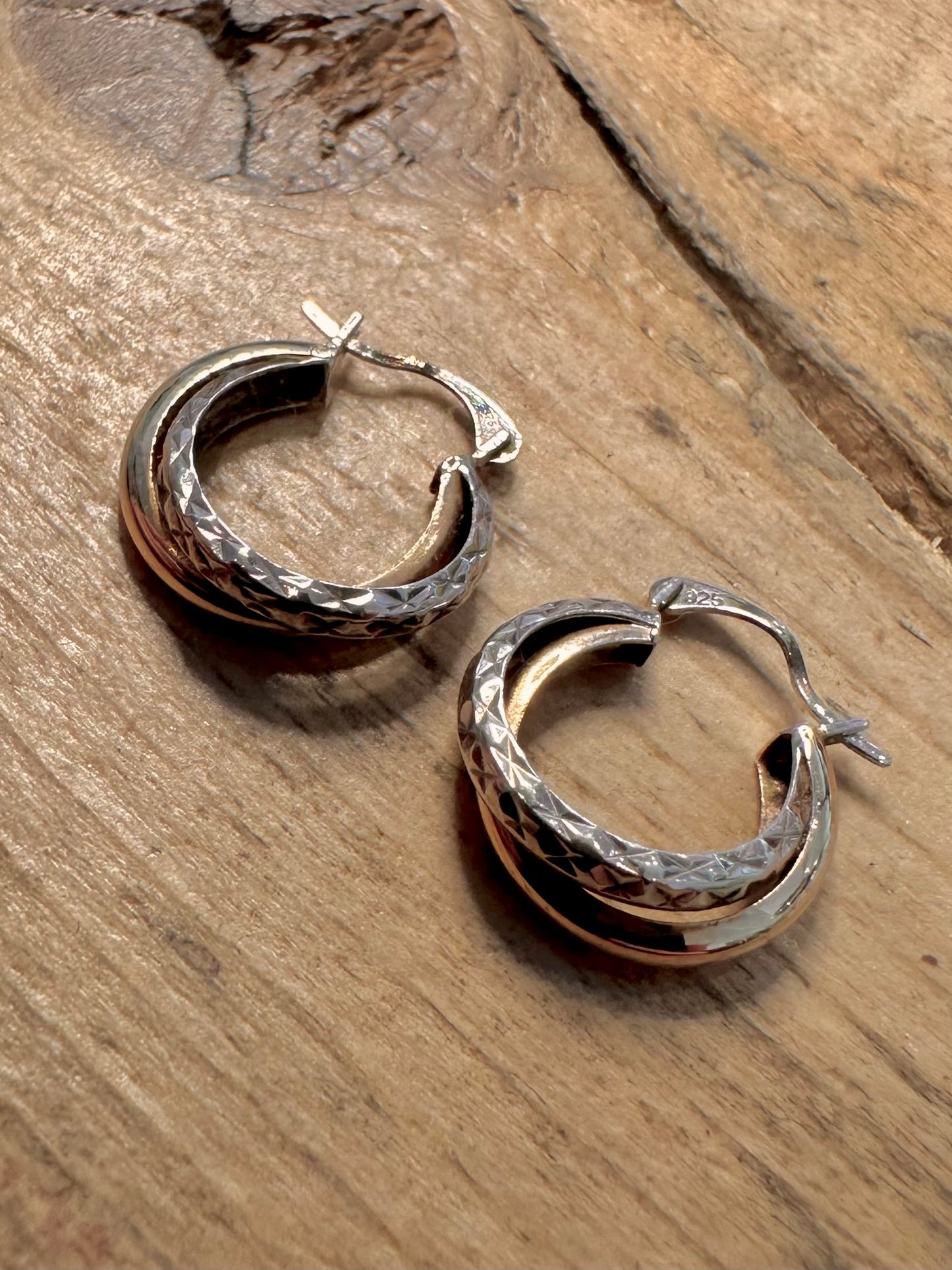 Vintage Overlapping Hoops Gold on 925 Silver Earrings