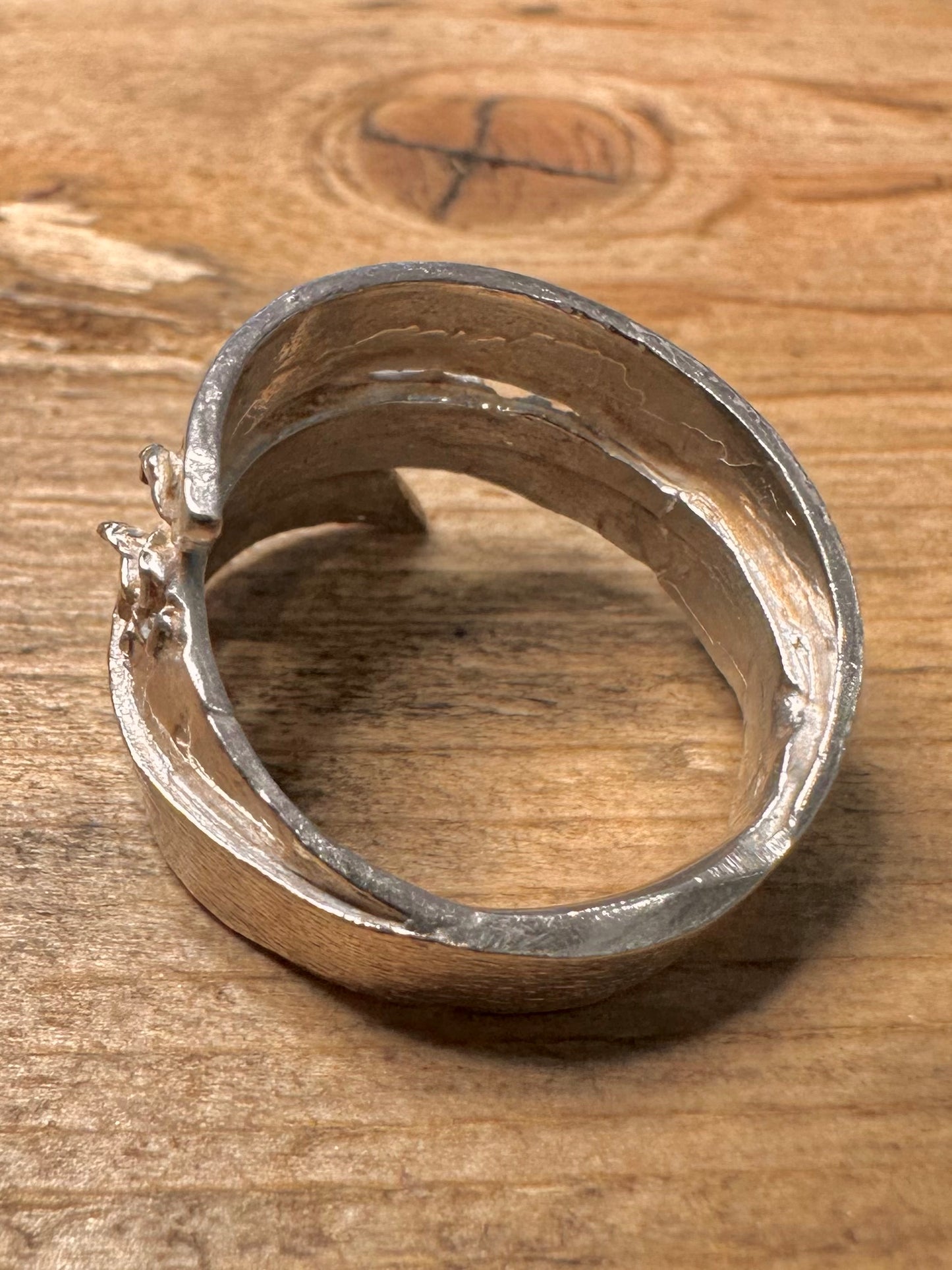 Handmade Textured Overlapping 925 Silver Size W Ring