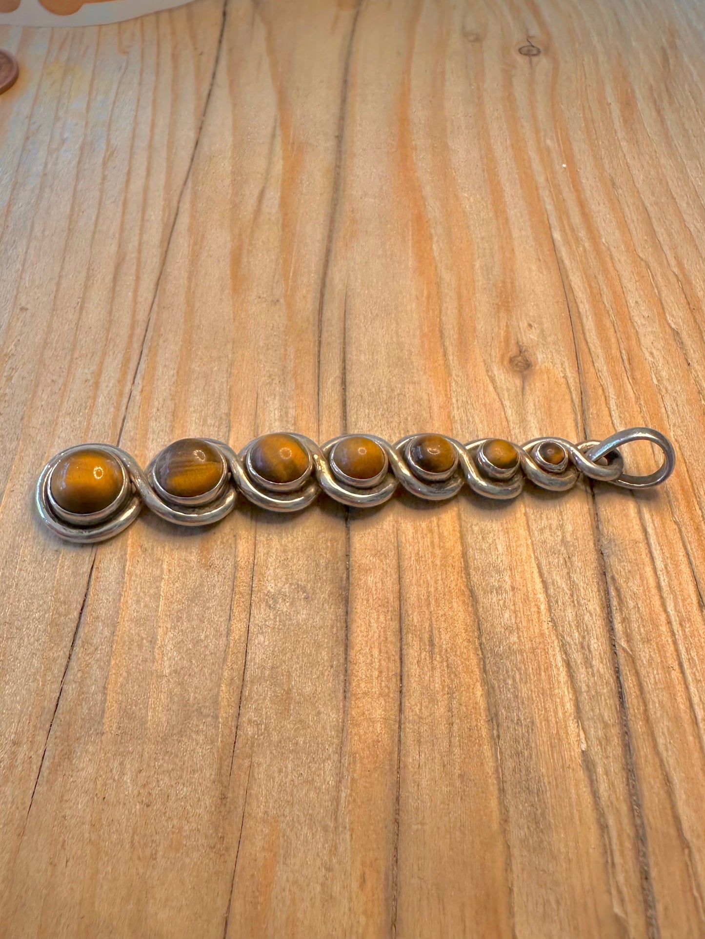 Vintage Tigers Eye Spiral 925 Sterling Silver Pendant
