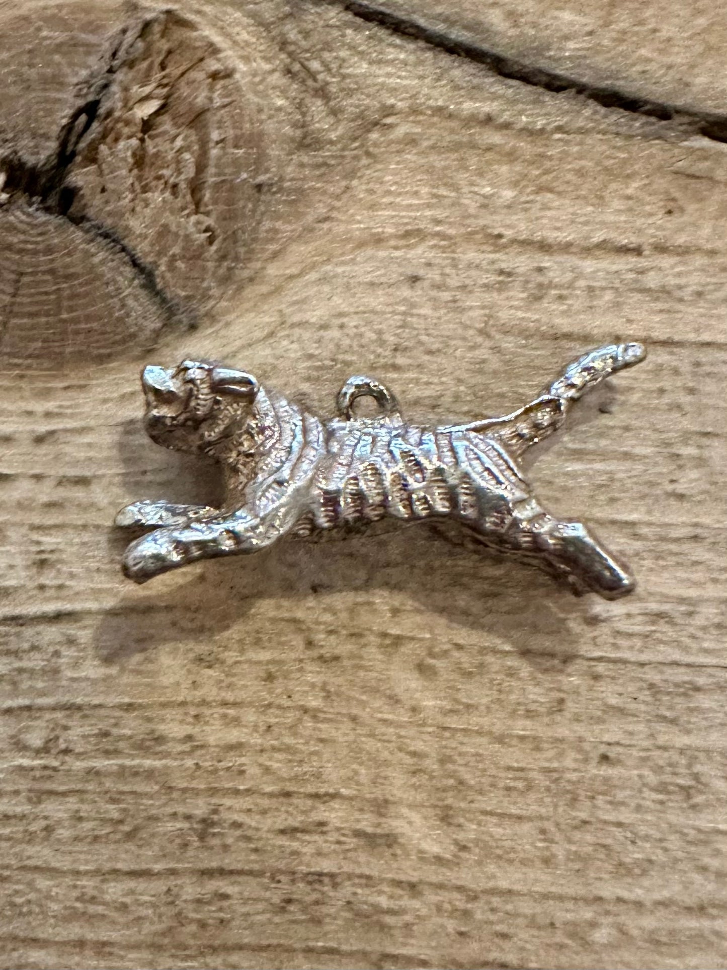 Vintage Leaping Tiger 925 Silver Charm Pendant