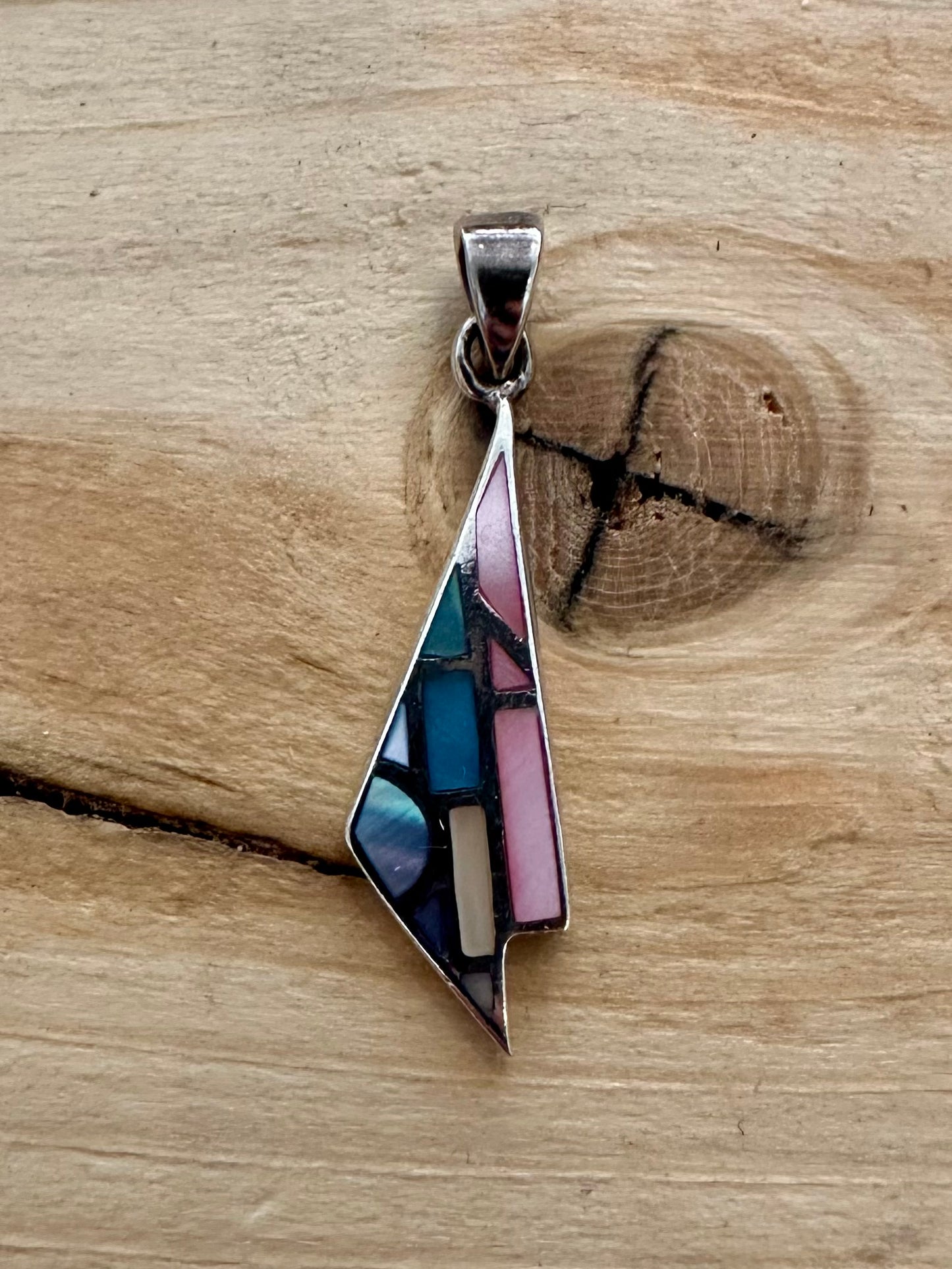 Abstract Multi Coloured Mother of Pearl 925 Silver Pendant