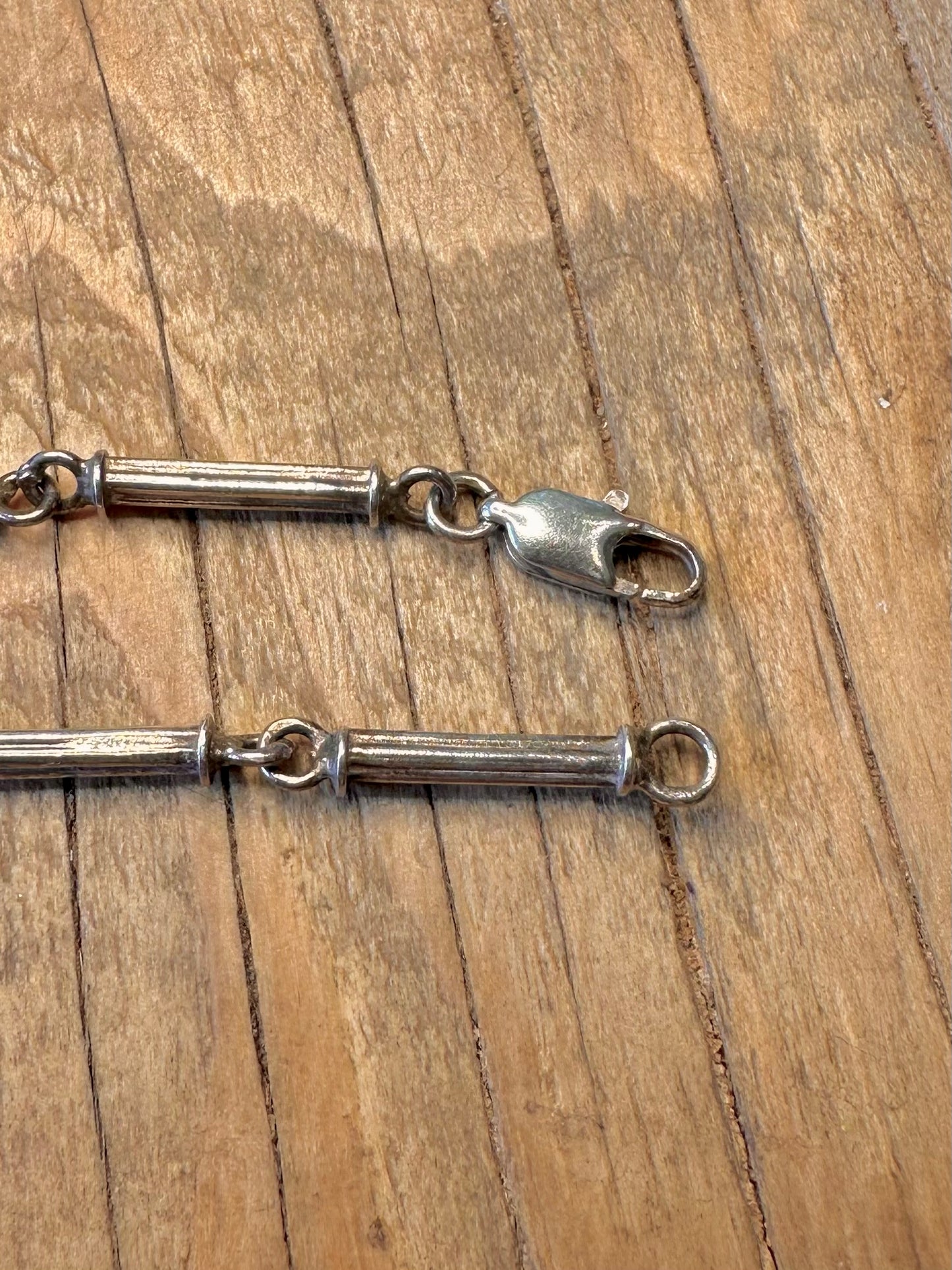 Blue Stone Bar Link 925 Sterling Silver  17 inch Necklace