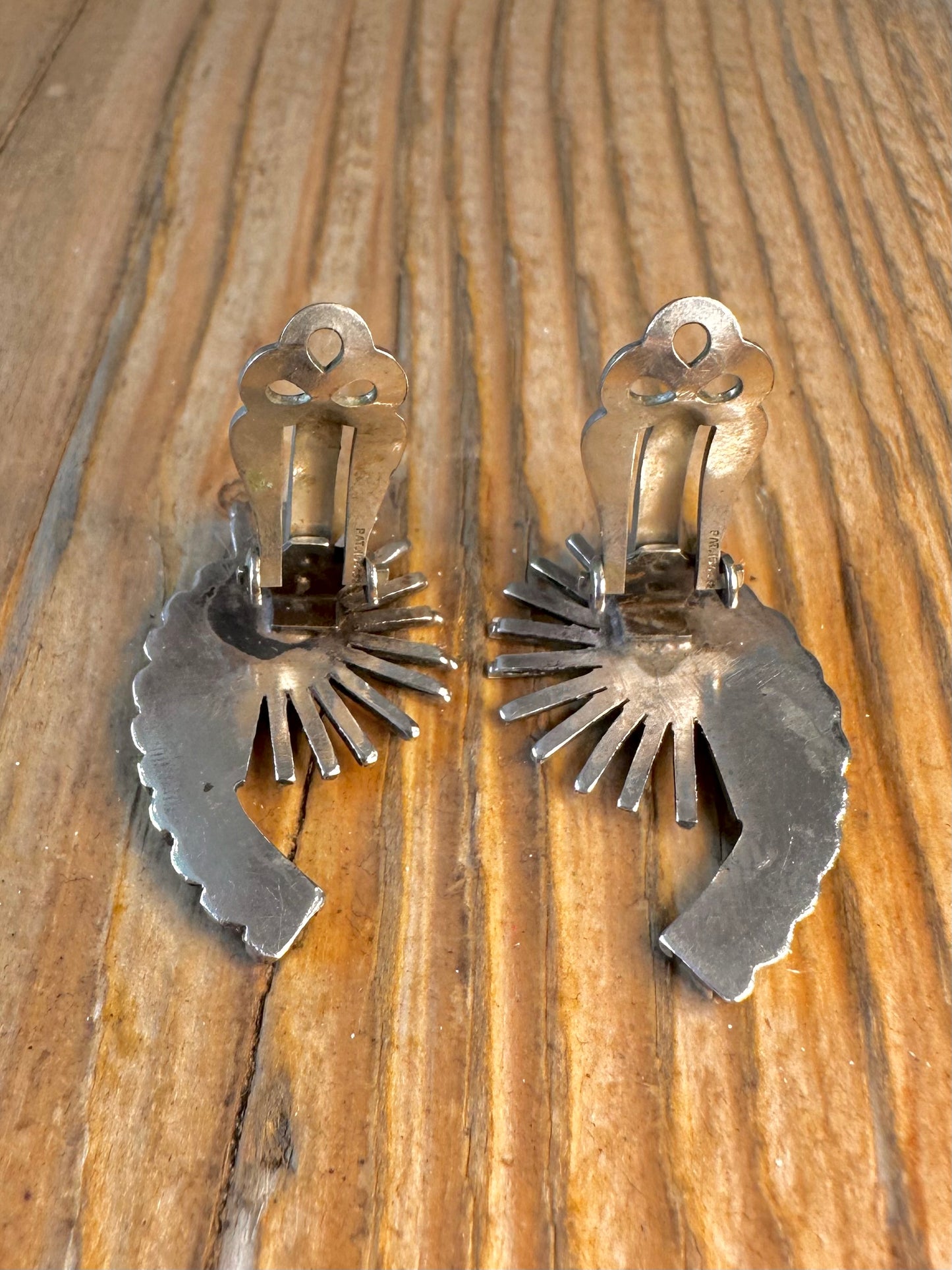 Native American Zuni 1960’s Turquoise Sunburst Clip On PAT 196452 Silver Earrings