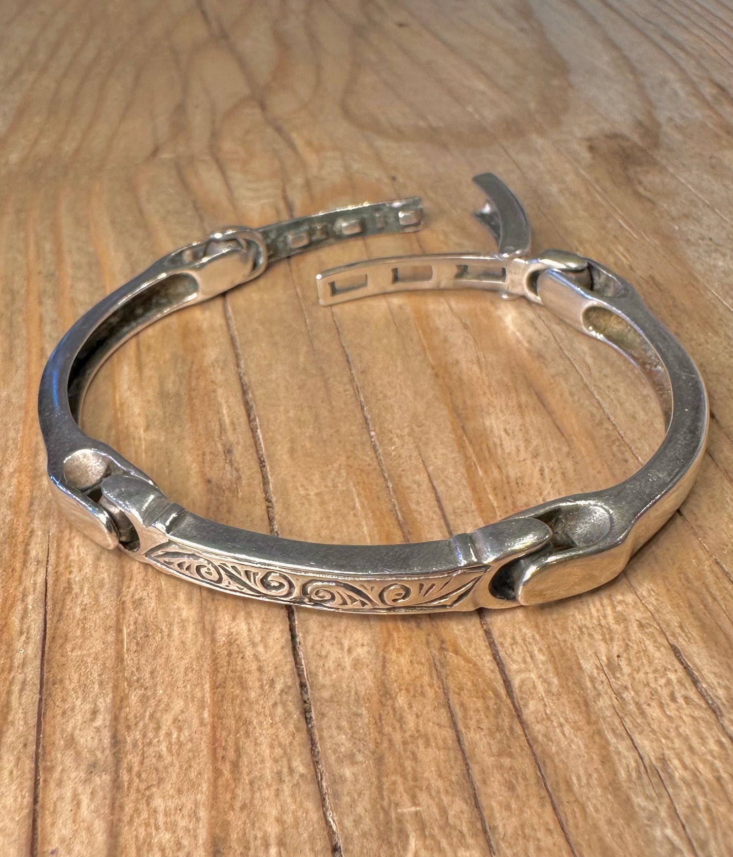 Vintage Engraved Bar Link 925 Sterling Silver 6.5 inch Bracelet