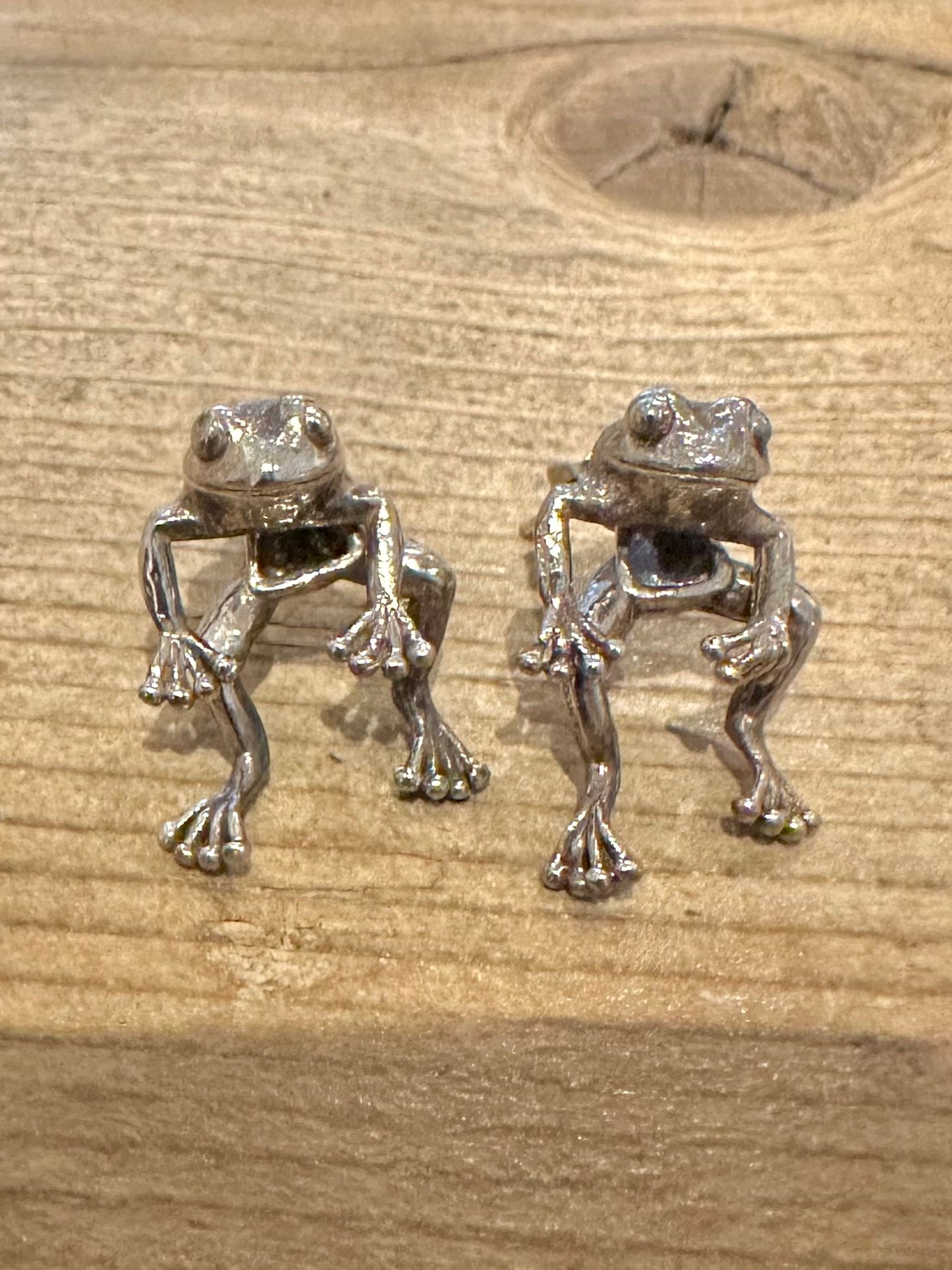 Vintage Moving Frog Studs 925 Silver Earrings