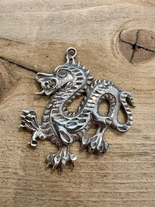 Vintage Large Dragon 925 Silver Pendant