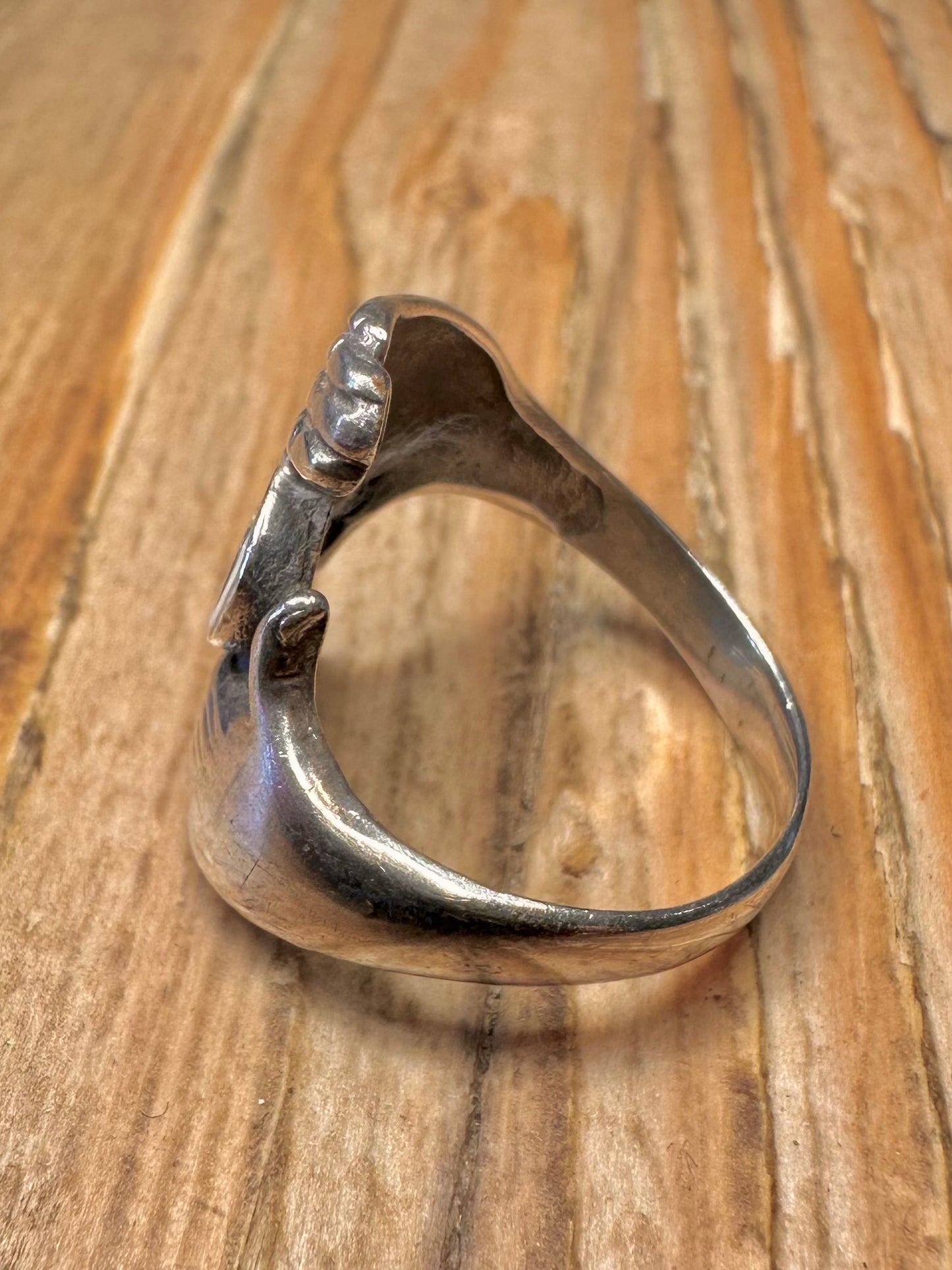 Moderner Zwei-Hände Ying und Yang 925er Sterling Silber Ring Größe L