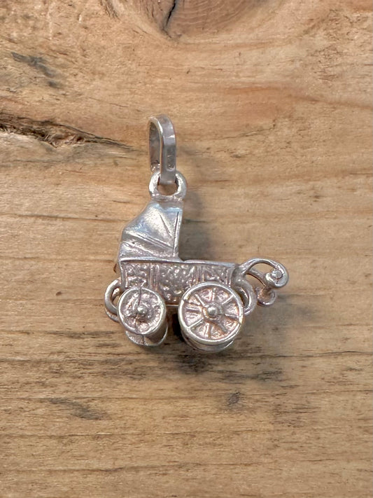 Vintage Baby Carriage 925 Silver Charm Pendant