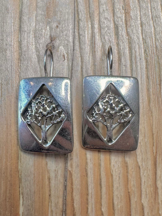 Vintage Tree of Life Abstract Polish 925 Sterling Silver Earrings