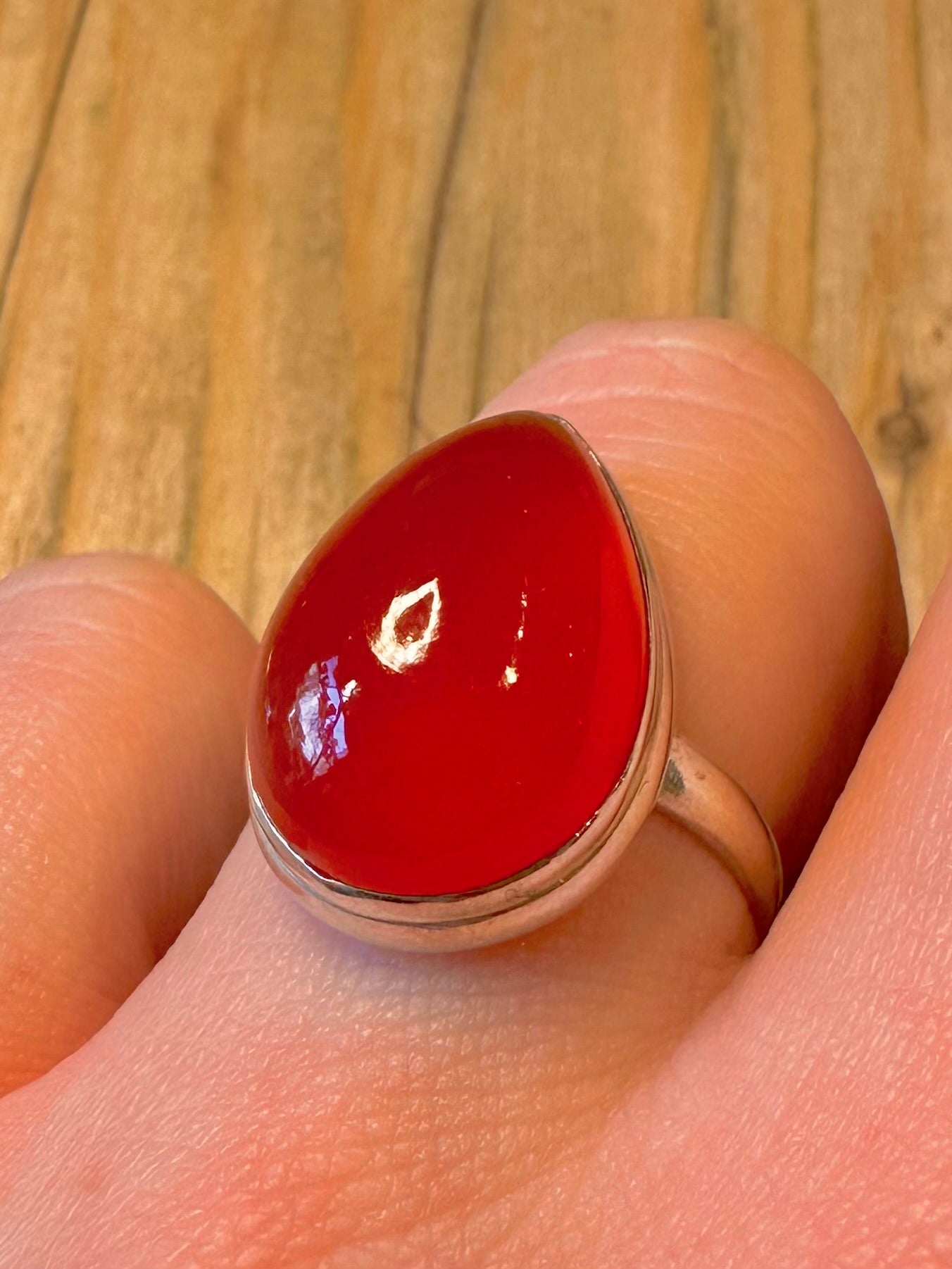 Moderner Karneol Tropfen 925 Sterling Silber Ring Größe S