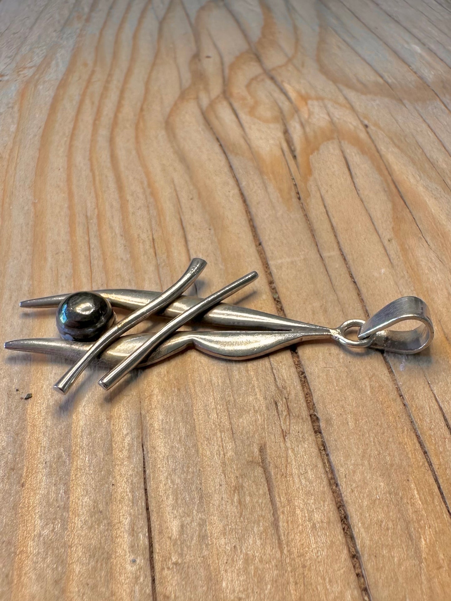 Abstract Black Stone 925 Silver Pendant