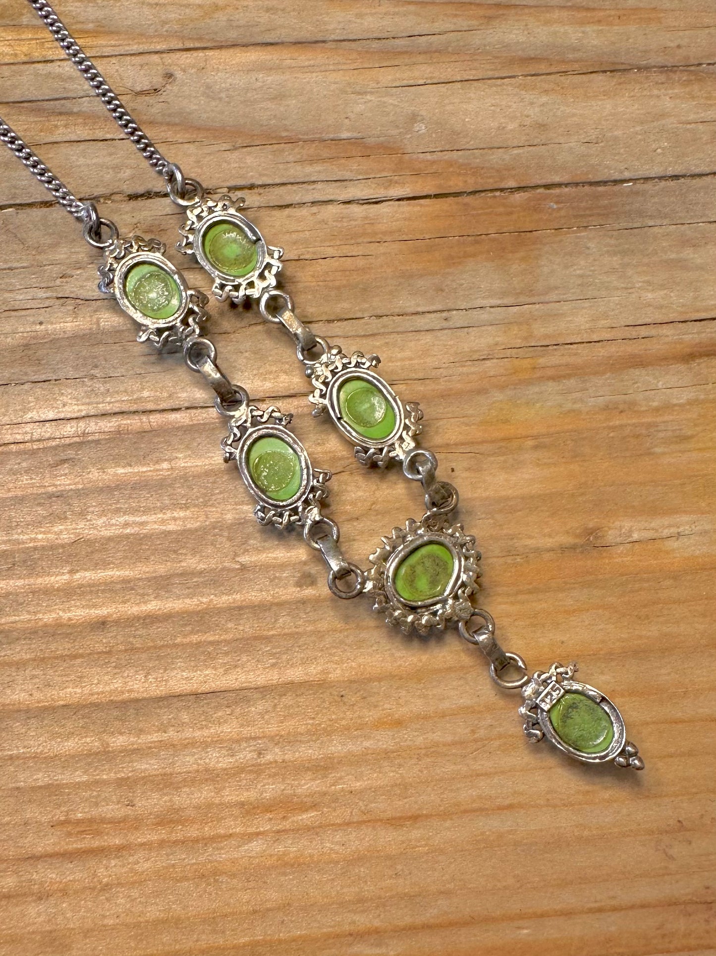 Vintage Green Turquoise Native American Style 925 Sterling Silver 17 to 17.8 Necklace