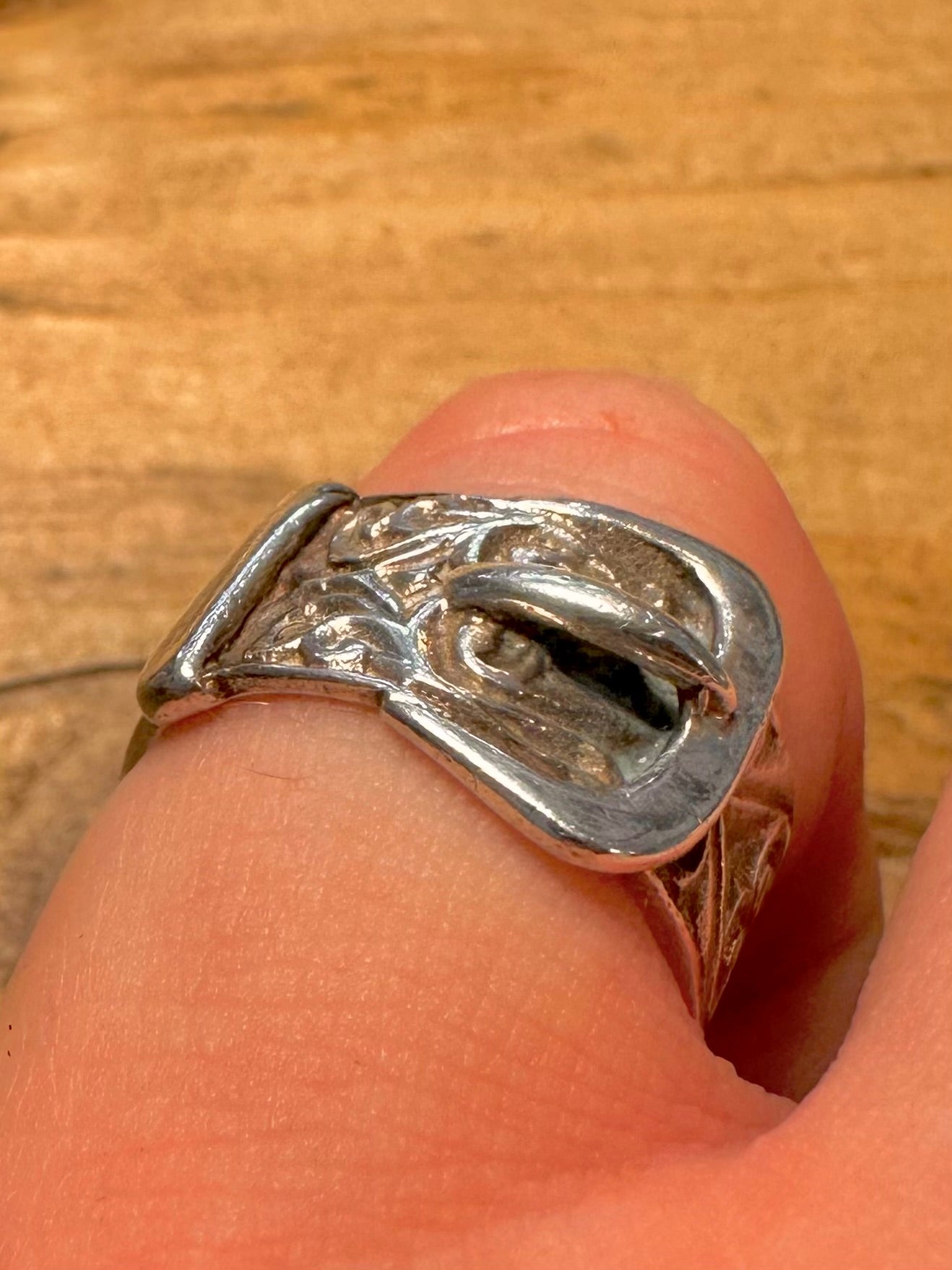 Vintage 1971 Chunky Buckle 925 Silver Size N Ring
