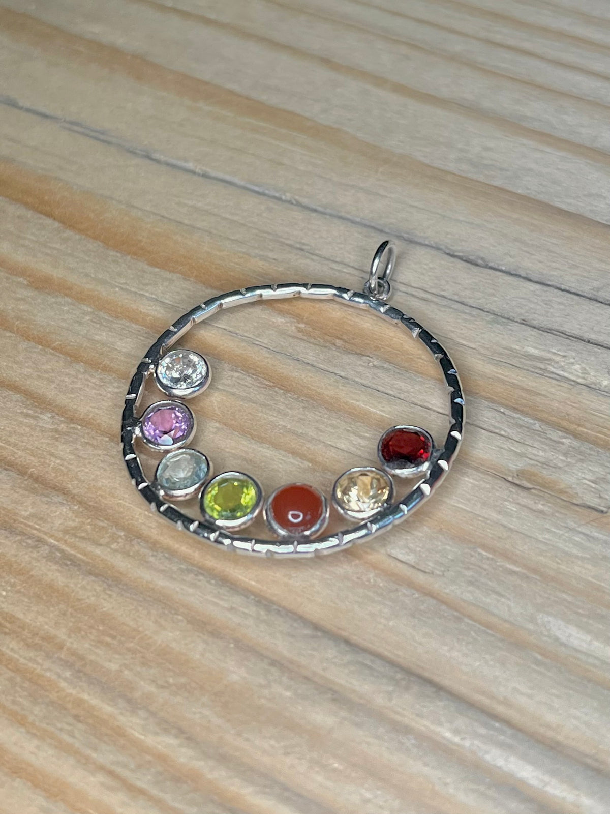Seven Chakra Gemstone Circle 925 Sterling Silver Pendant