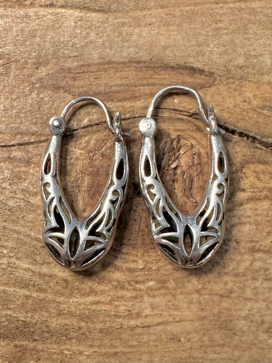 Vintage Chunky Filigree 925 Silver Earrings