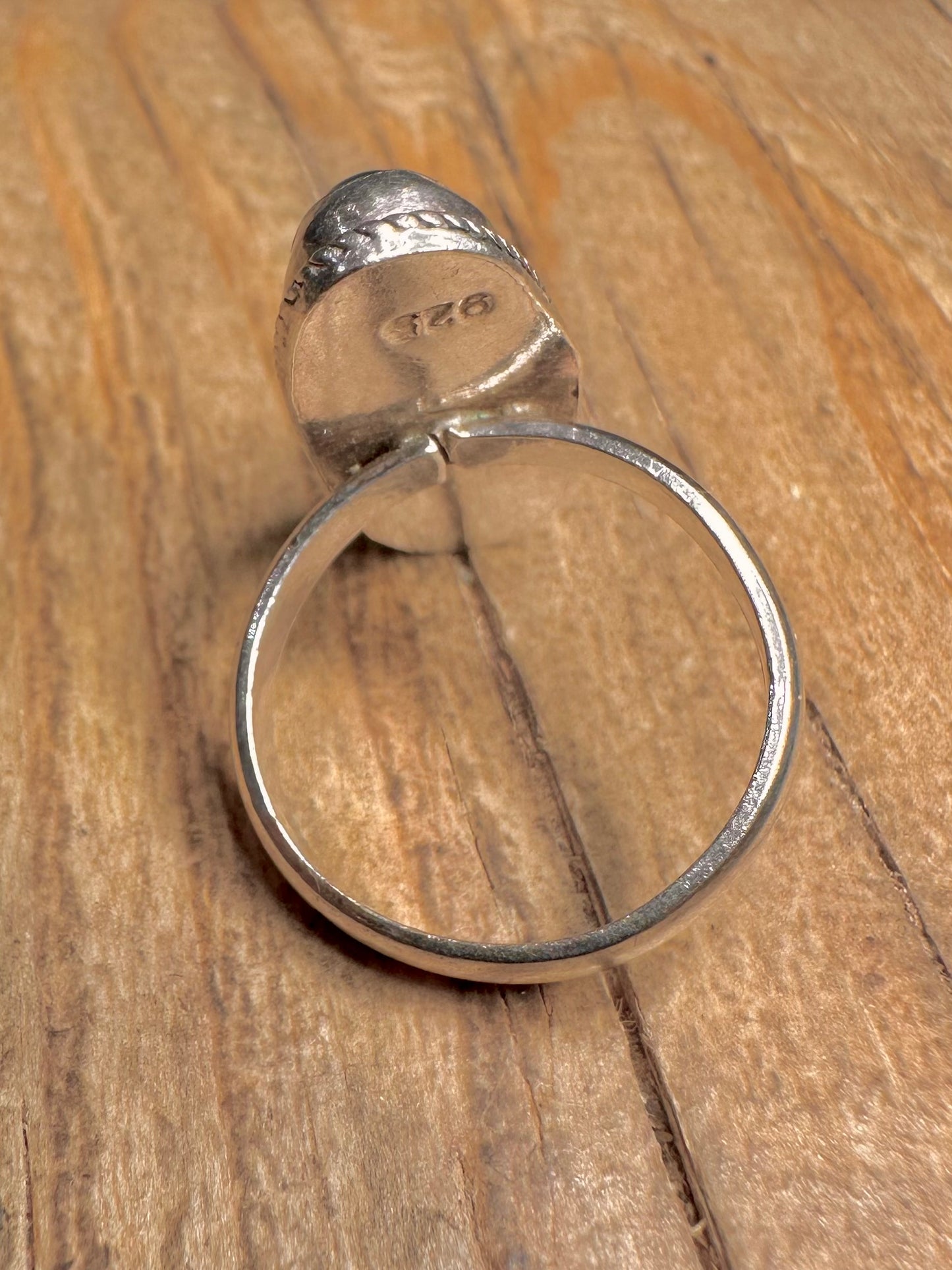 Vintage Green Elongated 925 Sterling Silver Size P Ring