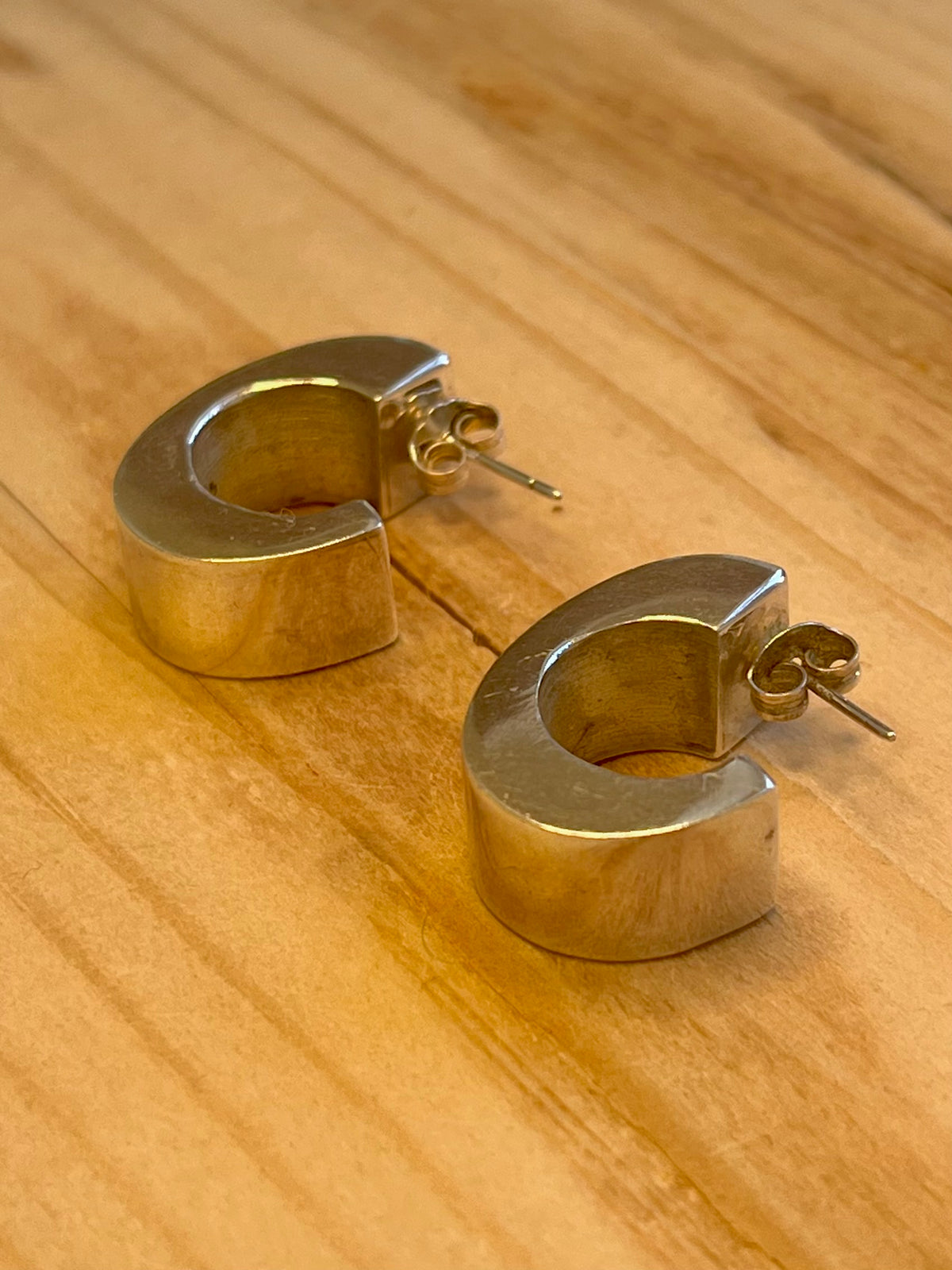 Abstract Chunky Half Hoop 925 Sterling Silver Earrings
