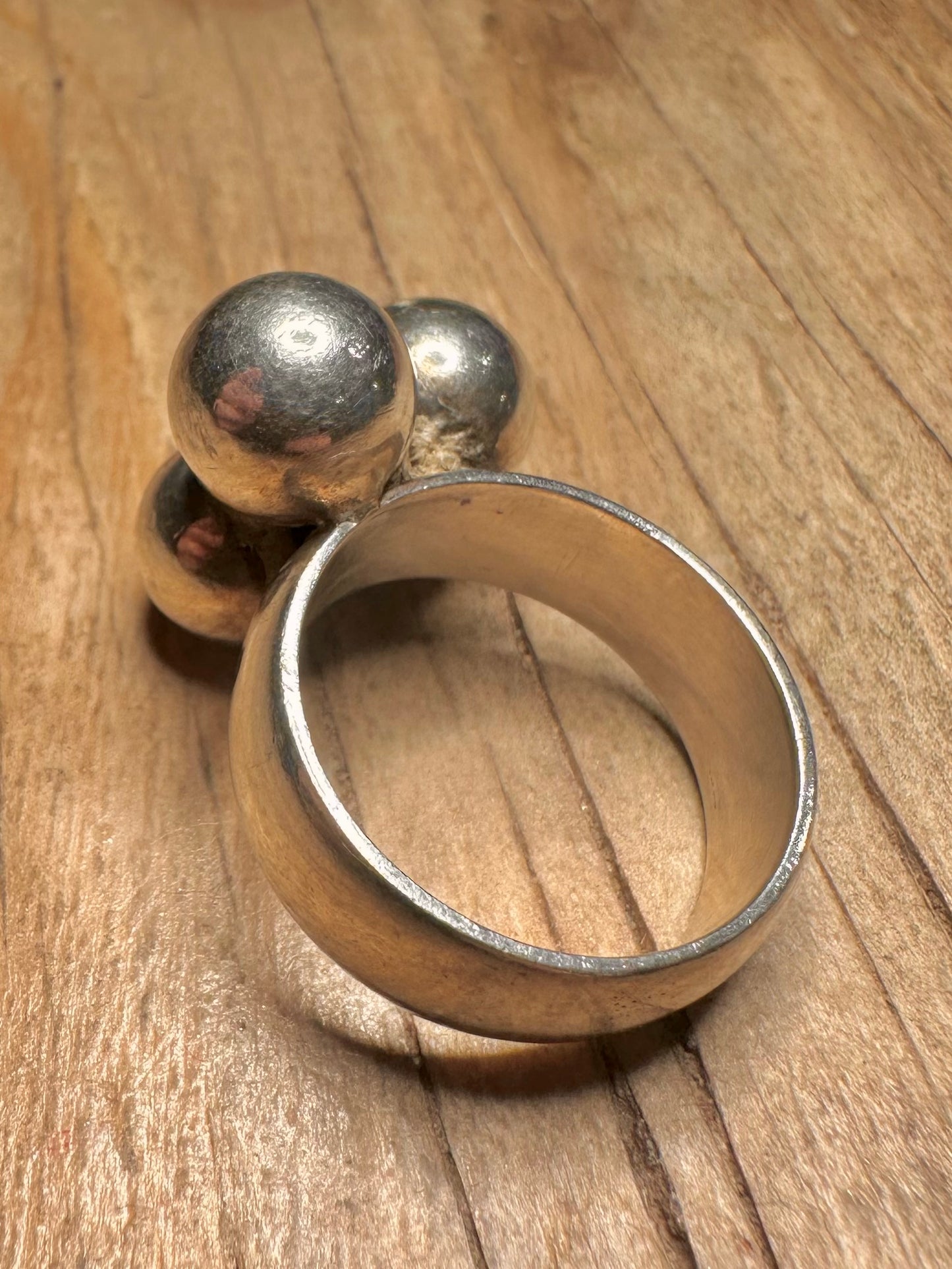 Abstract Three Balls 925 Sterling Silver Size T1/2 Ring