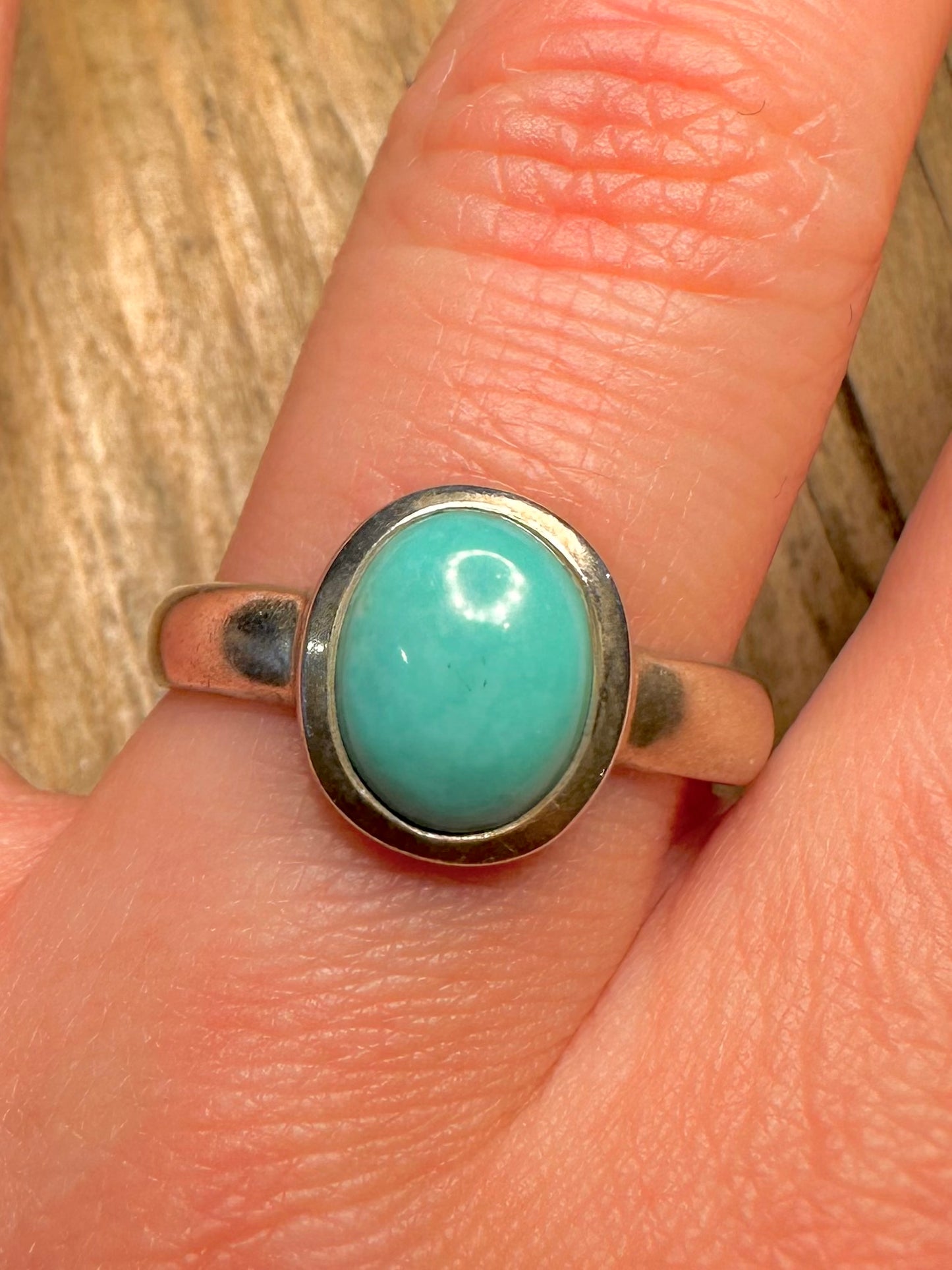 Vintage Turquoise Oval 925 Sterling Silver Size U1/2 Ring