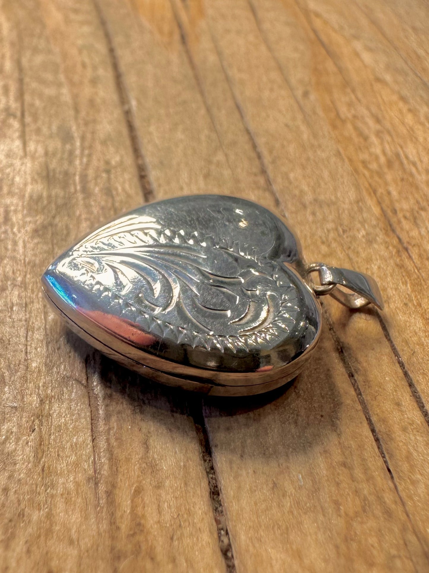Vintage Engraved Heart Locket 925 Sterling Silver Pendant