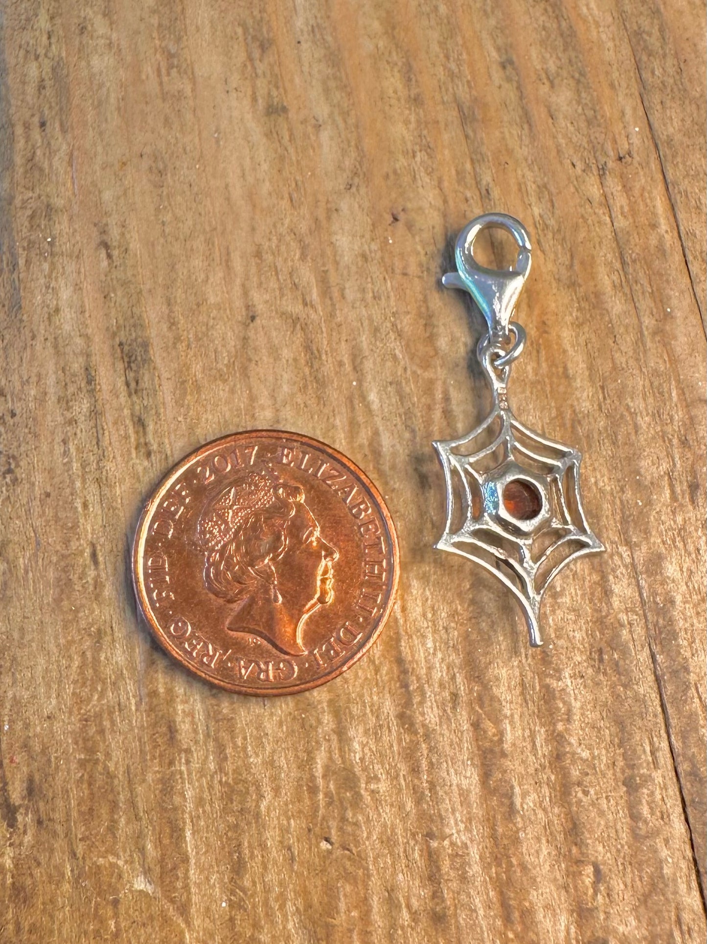 Amber Spider Web Clasp 925 Sterling Silver Charm Pendant
