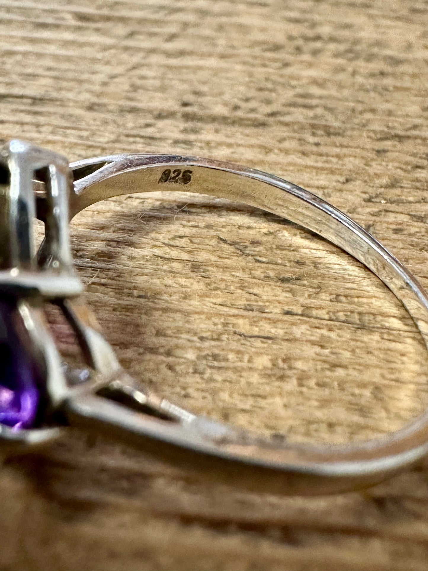 Modernist Purple Heart 925 Silver Size N1/2 Ring