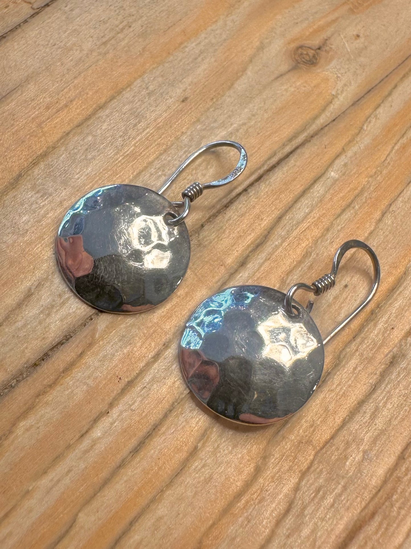 Modern Hammered Circle 925 Sterling Silver Earrings