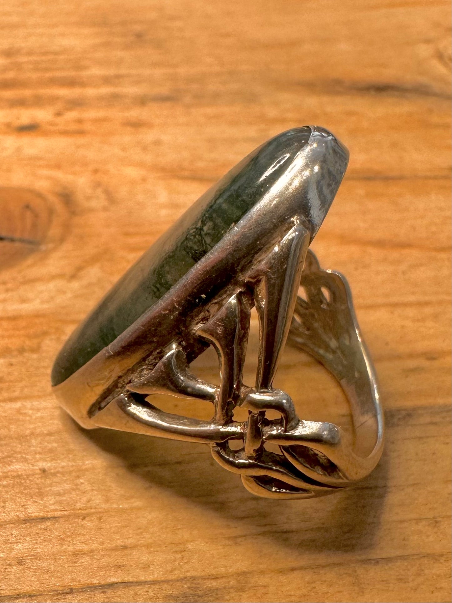 Vintage Moss Agate 925 Silver Size P1/2 Ring