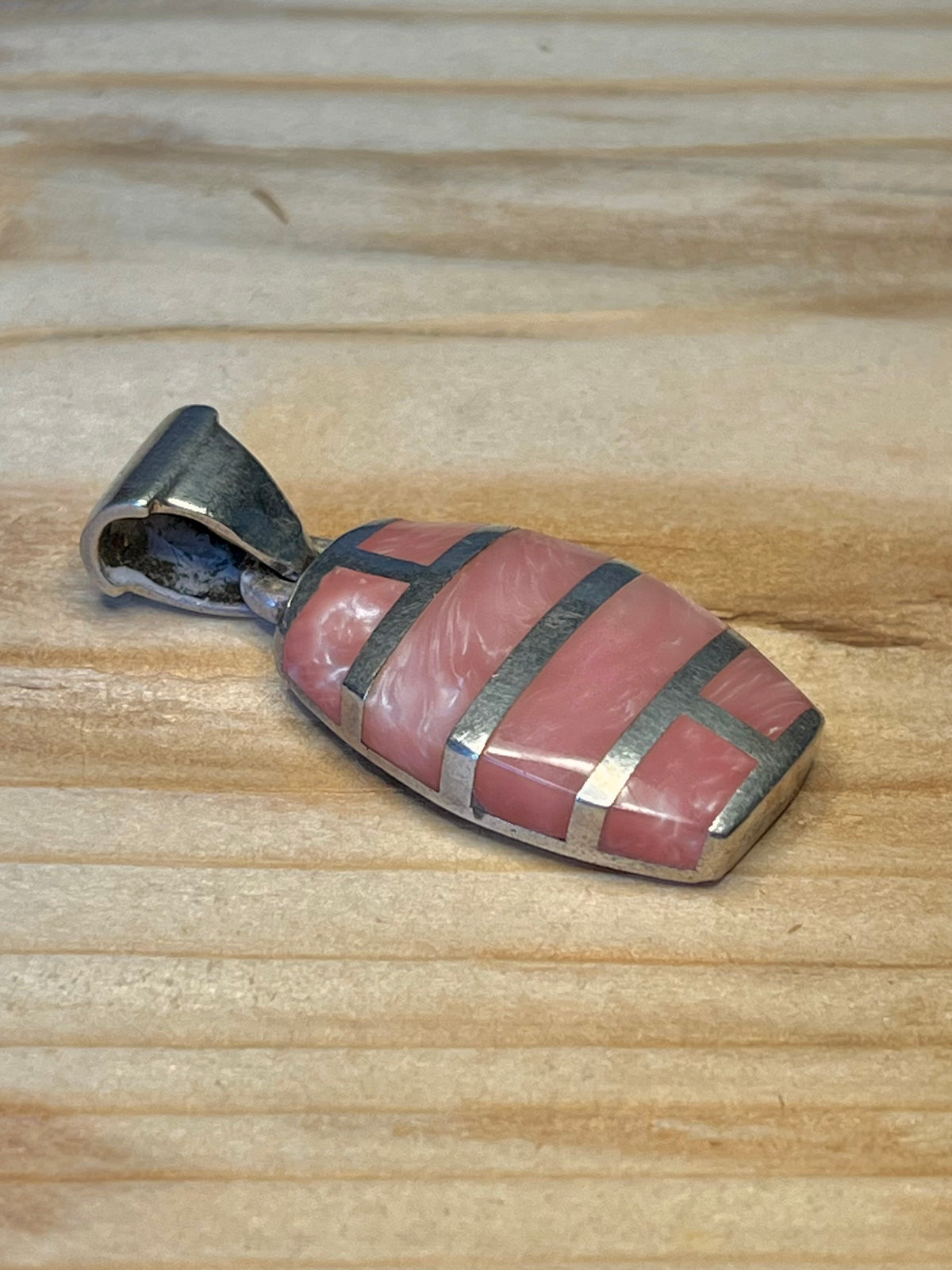Pink Mother of Pearl Inlay 925 Sterling Silver Pendant