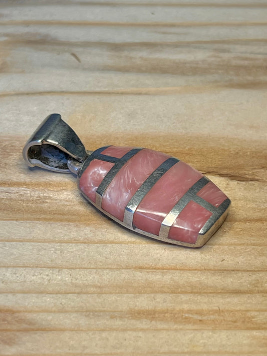 Pink Mother of Pearl Inlay 925 Sterling Silver Pendant