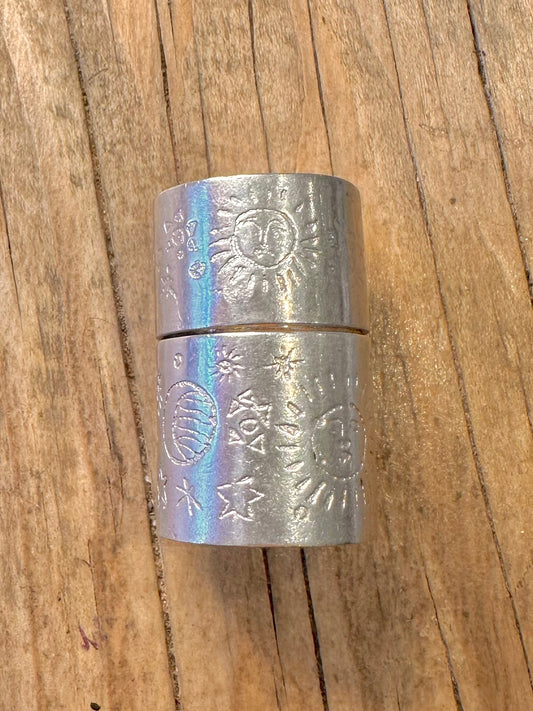 Modern Cylinder Engraved Sun Star and Moon Box 925 Sterling Silver Collectable