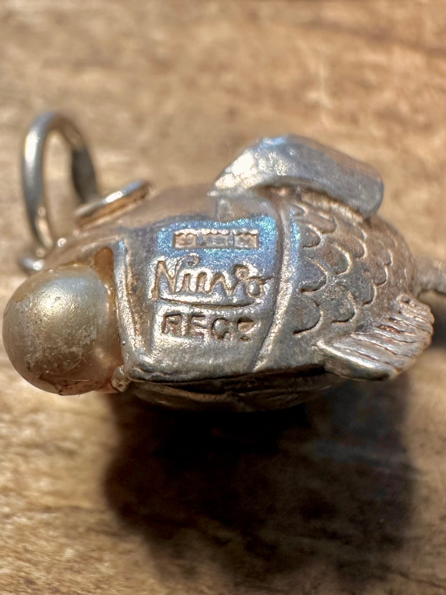 Vintage 1969 Nuvo Articulated Fish with Pearl 925 Silver Charm Pendant