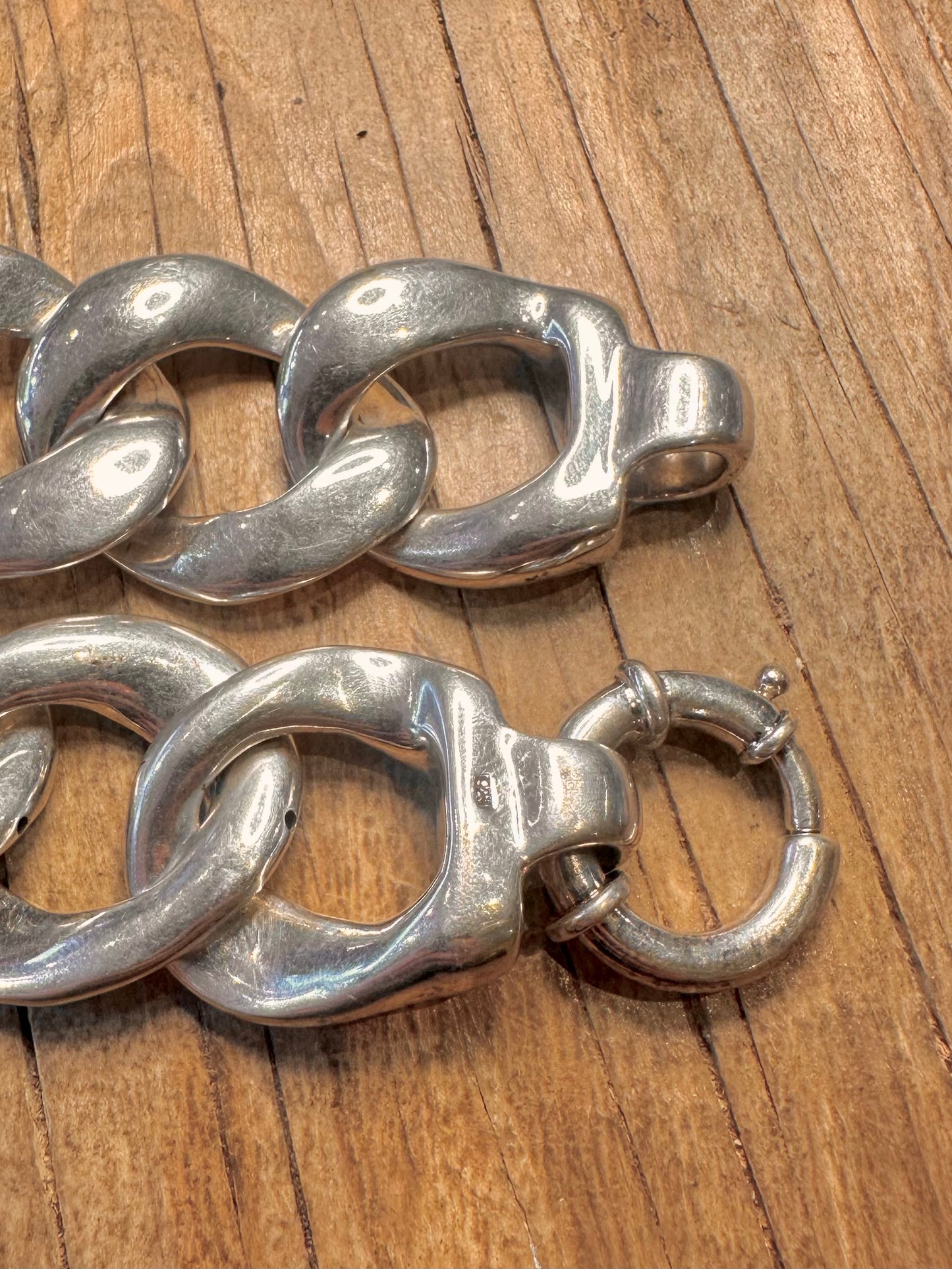 Modern Chunky Graduated Curb Chain Hollow 925 Sterling Silver 20 inch Necklace