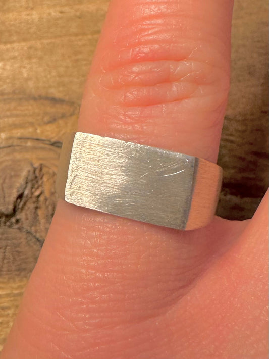 Modern Plain Rectangle Signet 925 Silver Size O Ring