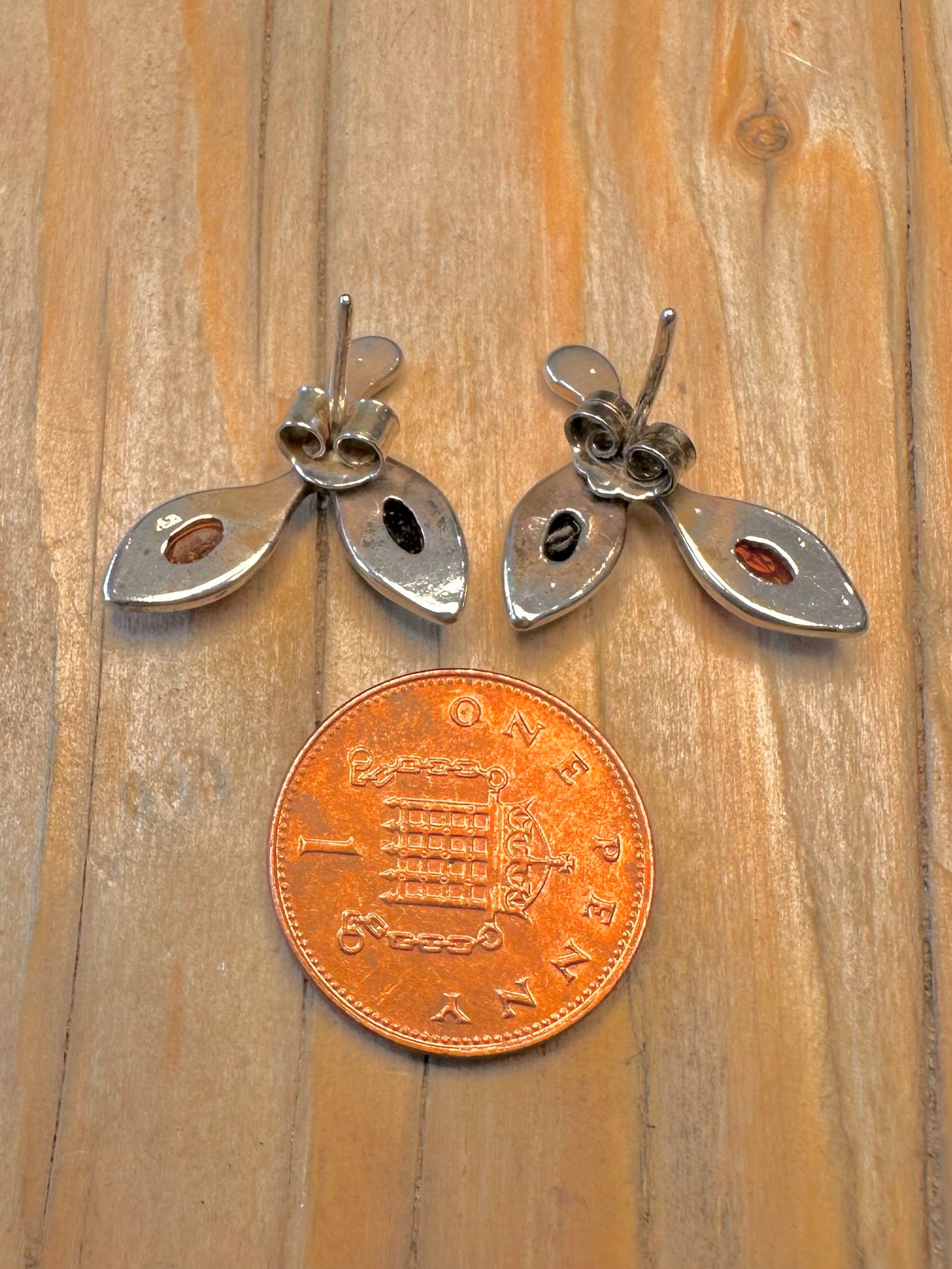 Vintage Abstract Amber 925 Silver Earrings