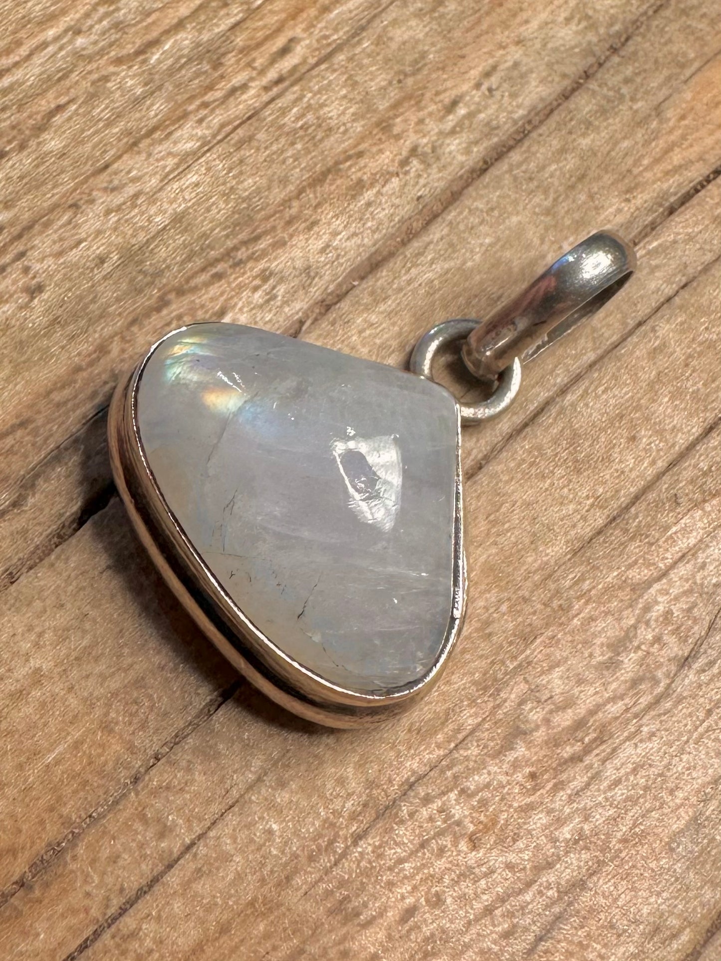 Vintage Moonstone Triangle 925 Sterling Silver Pendant