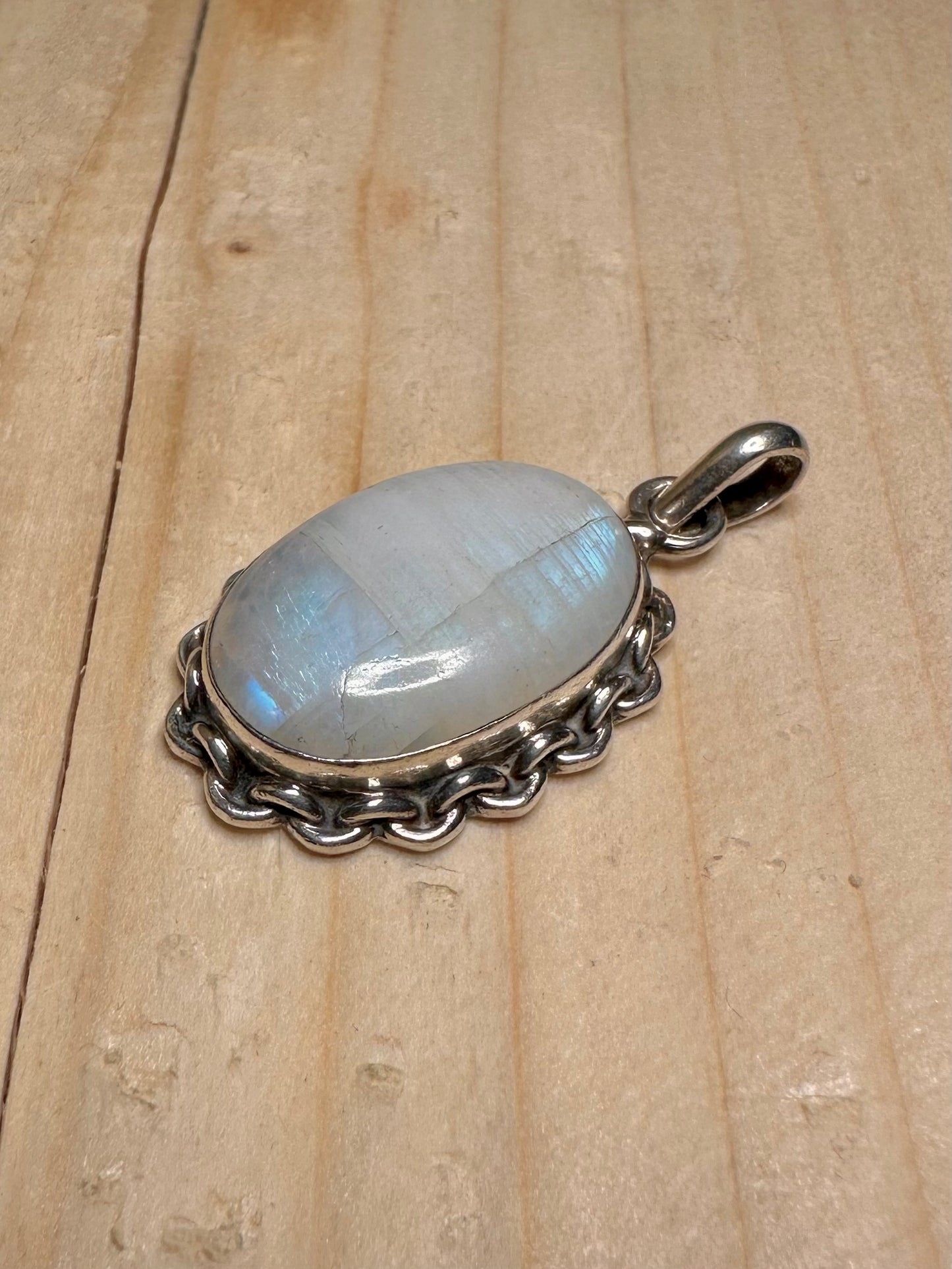 Oval Rainbow Moonstone 925 Sterling Silver Pendant