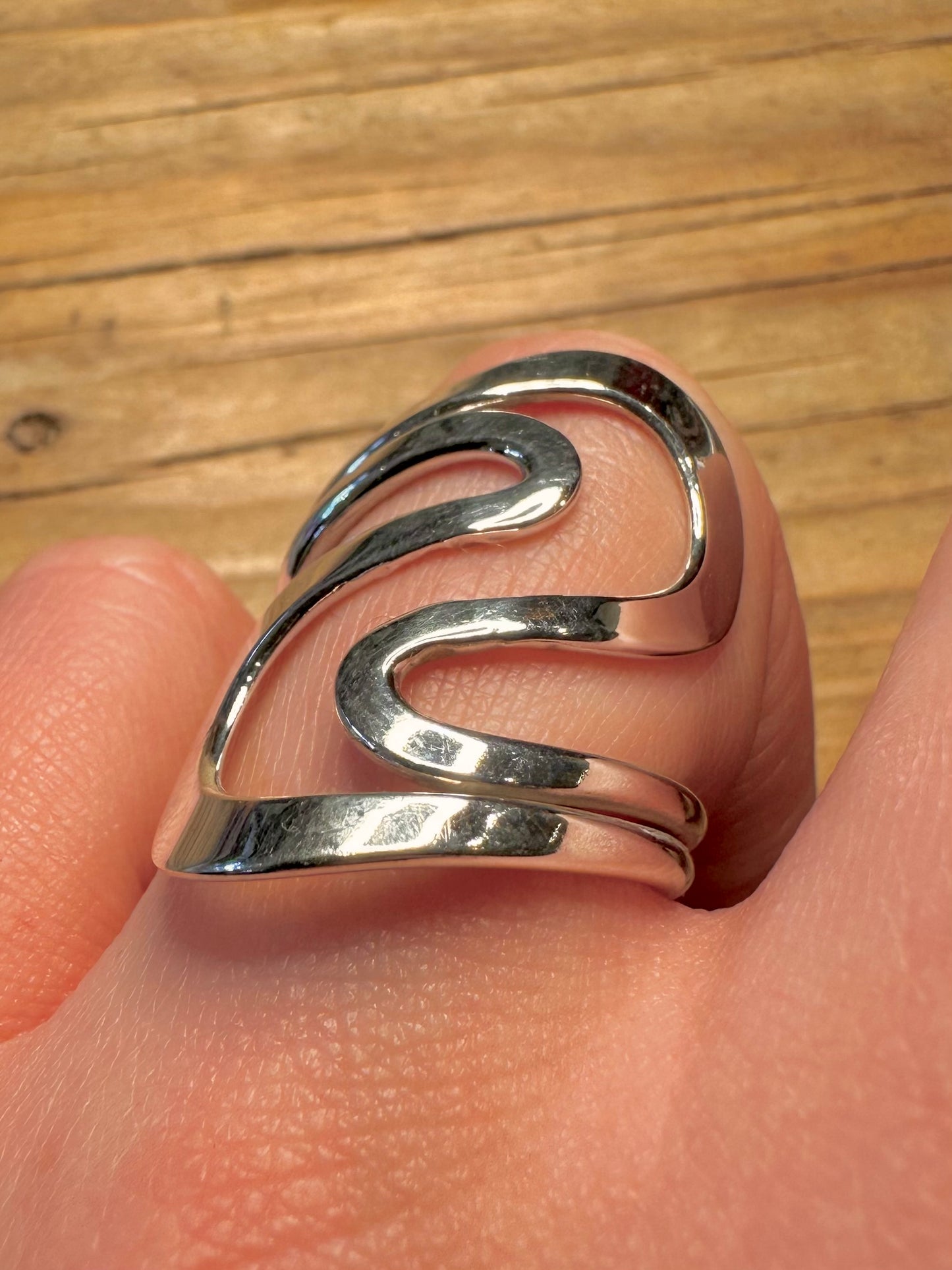Abstract Wavy 925 Sterling Silver Size P1/2 Ring