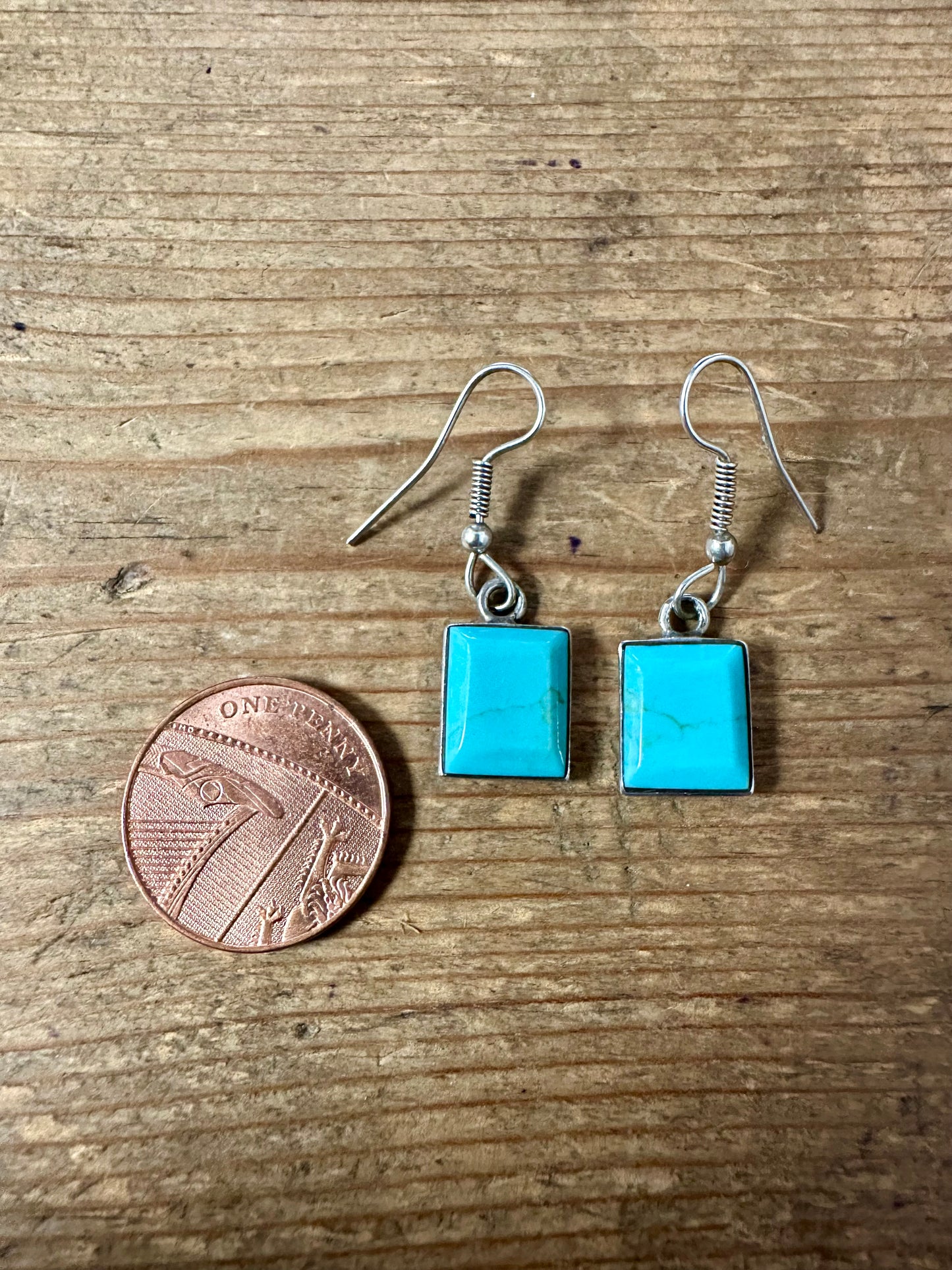 Vintage Turquoise Square 950 Silver Earrings