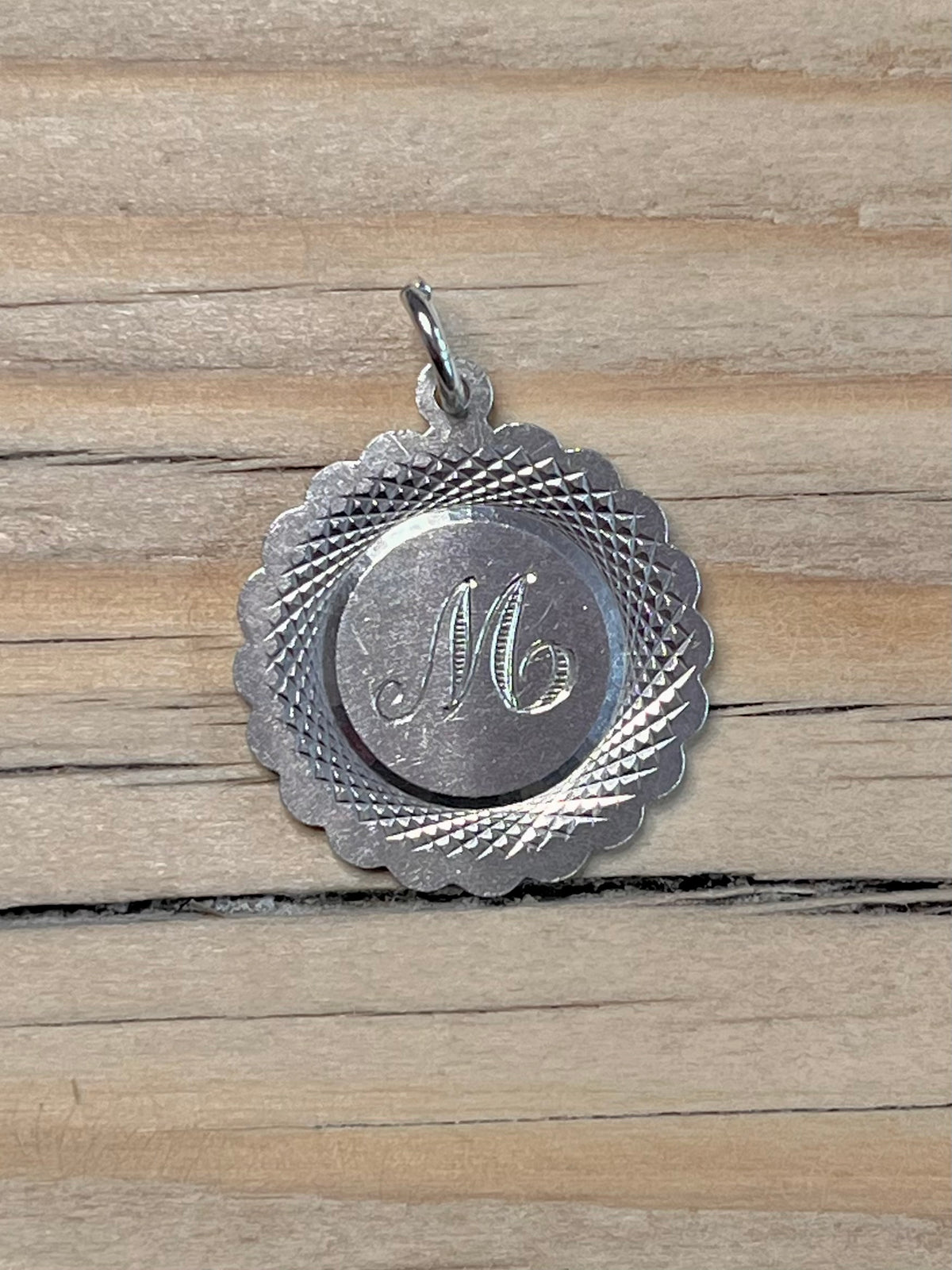 Flowery M Engraved Embellished Circle Maker ROM 925 Sterling Silver Pendant